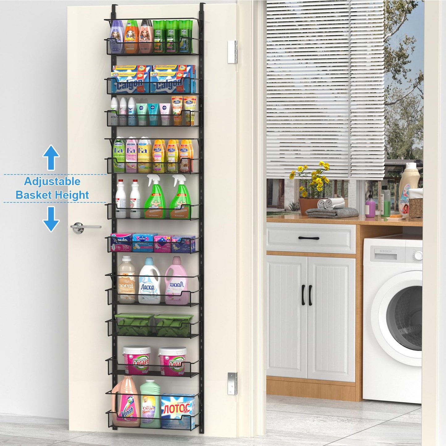 VyGrow Over the Door Pantry Organizer, 10-Tier Over the Door Organizer with Adjustable Basket, Pantry Door Organization for Pantry Kitchen Storage