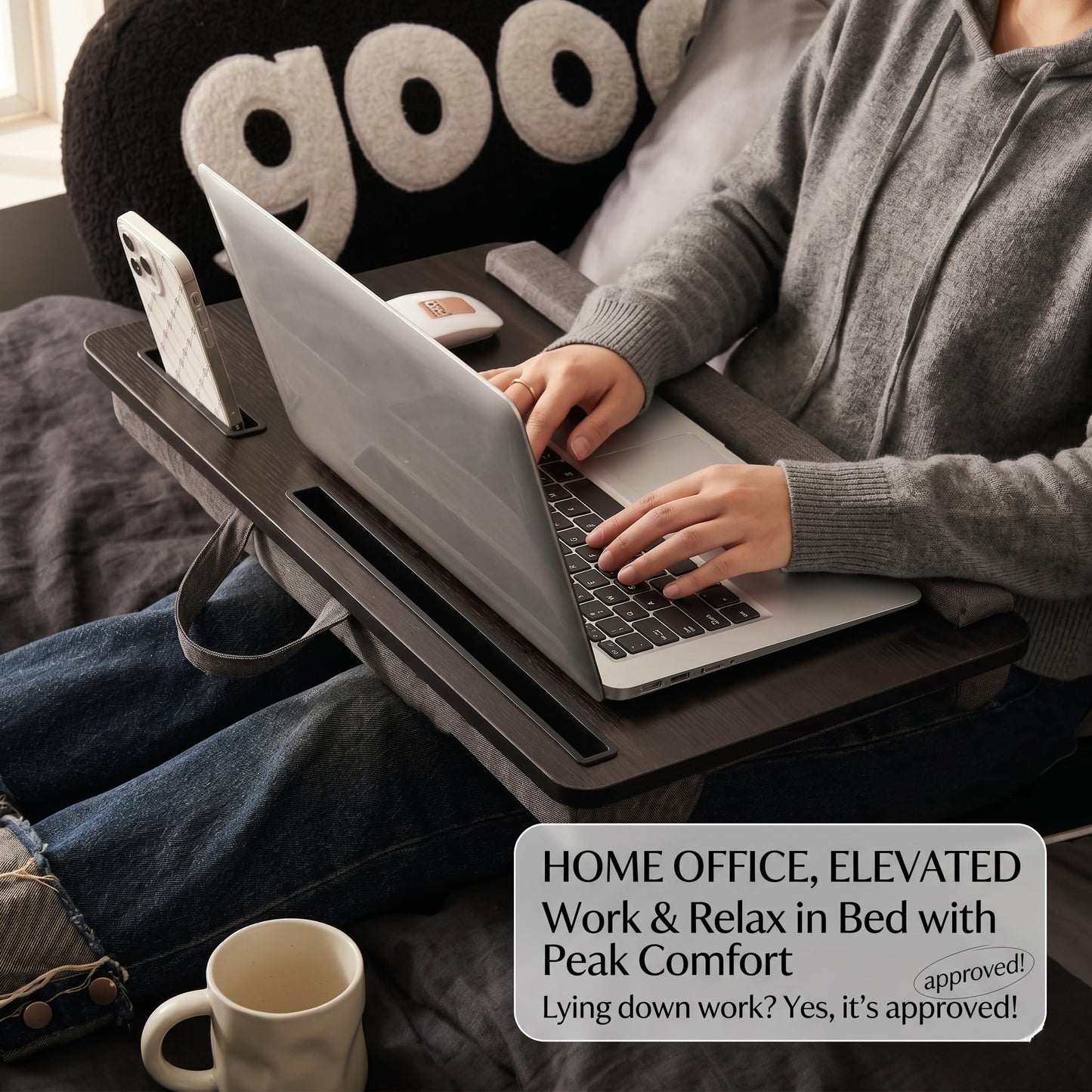 Froxique Laptop Tray with Pillow Cushion - Adjustable Lap Desk for Bed & Sofa -, Portable Computer Stand Ideal for Bed, Sofa, and Desk Use