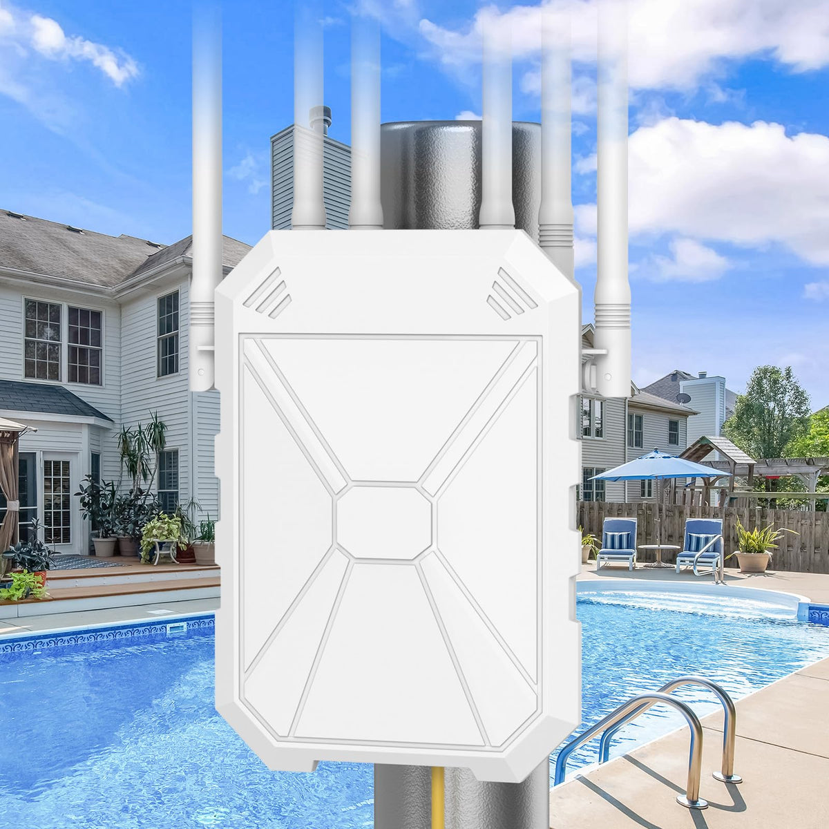 AC1200 Outdoor WiFi Extender, 5GHz and 2.4GHz Outdoor WiFi Wireless Access Point with 6 Antennas, Passive PoE, Dual Band, IP67 Weatherproof, for