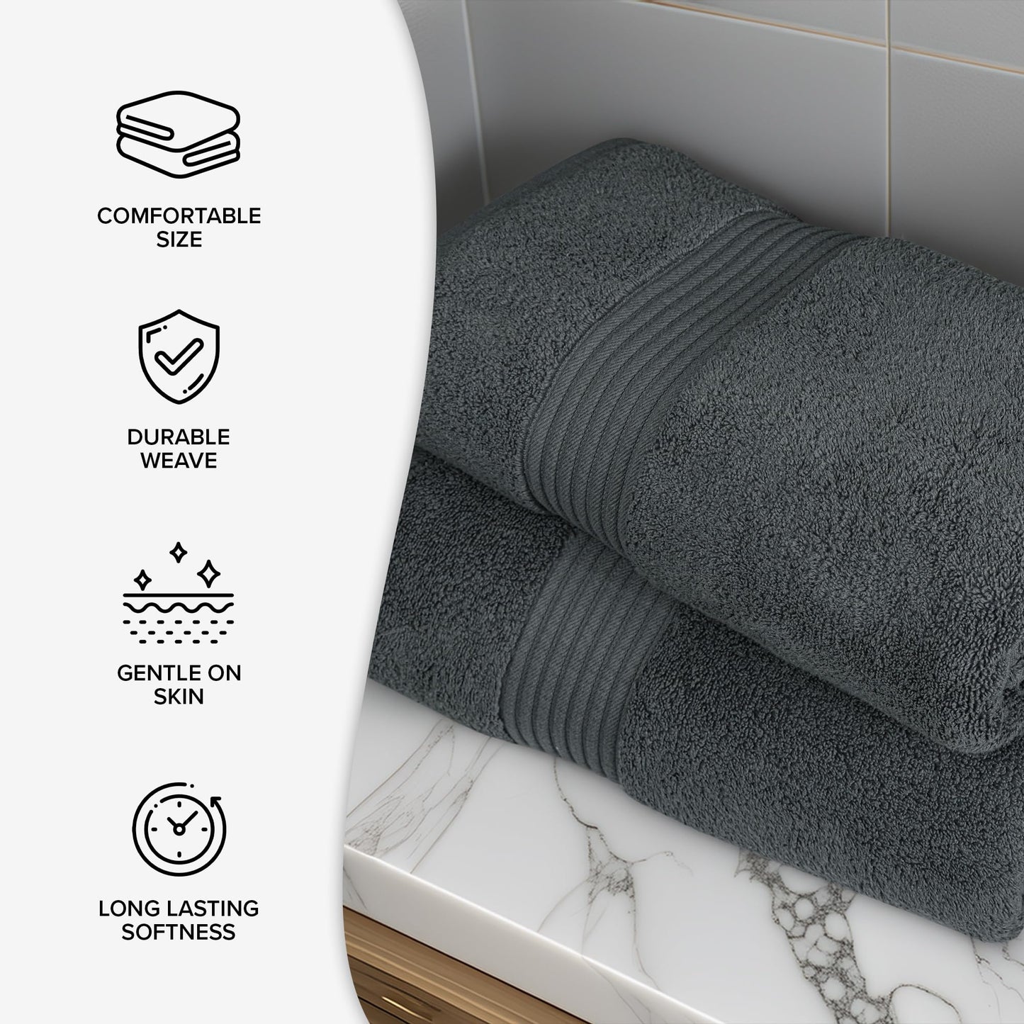 Luxury Set of 2 Jumbo Bath Sheets 100x150cm - Zero Twist 580 GSM (Charcoal)