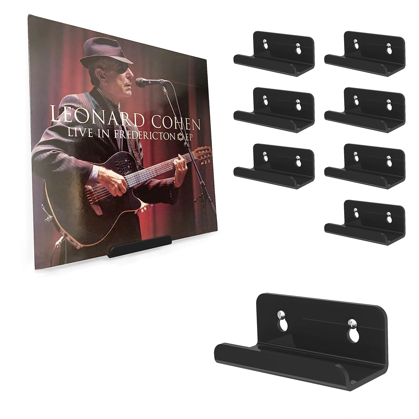 BLOLYO Clear Vinyl Record Shelf Wall Mount 8 Pack (Black)