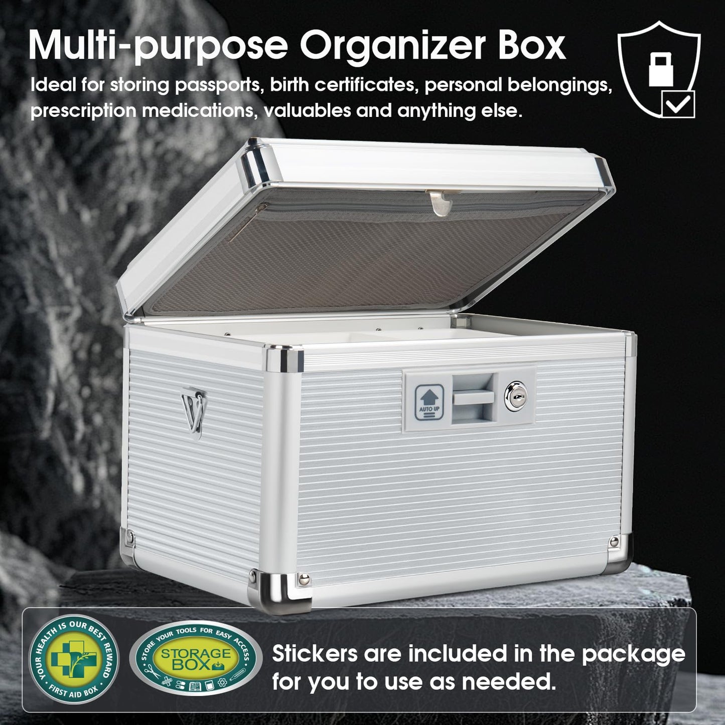 ZORVIDSON Medicine Lock Box with Key, Portable Medication Lock Box with Removeable Tray, Medicine Storage Box for Home (Silver, Medium)