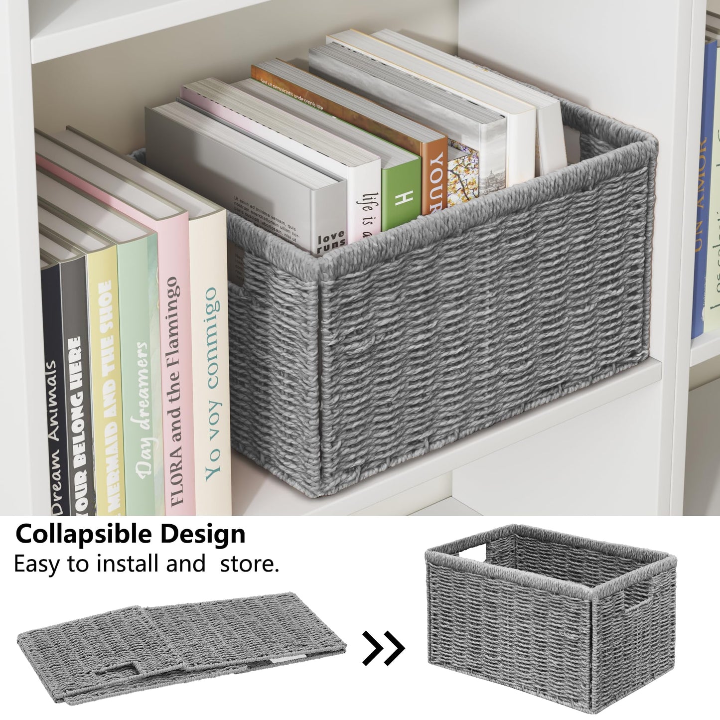 Vagusicc Wicker Storage Basket, Foldable Storage Cubes Organizer Bins, Handwoven Storage Baskets for Shelves Closet Office Bathroom