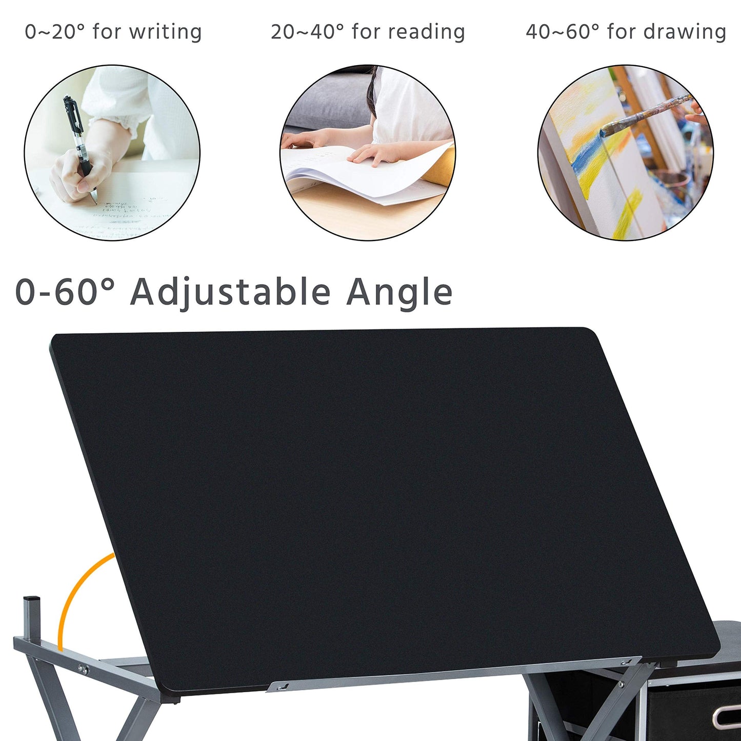 Yaheetech Drafting Table Tiltable Desktop Height Adjustable Art Metal Black