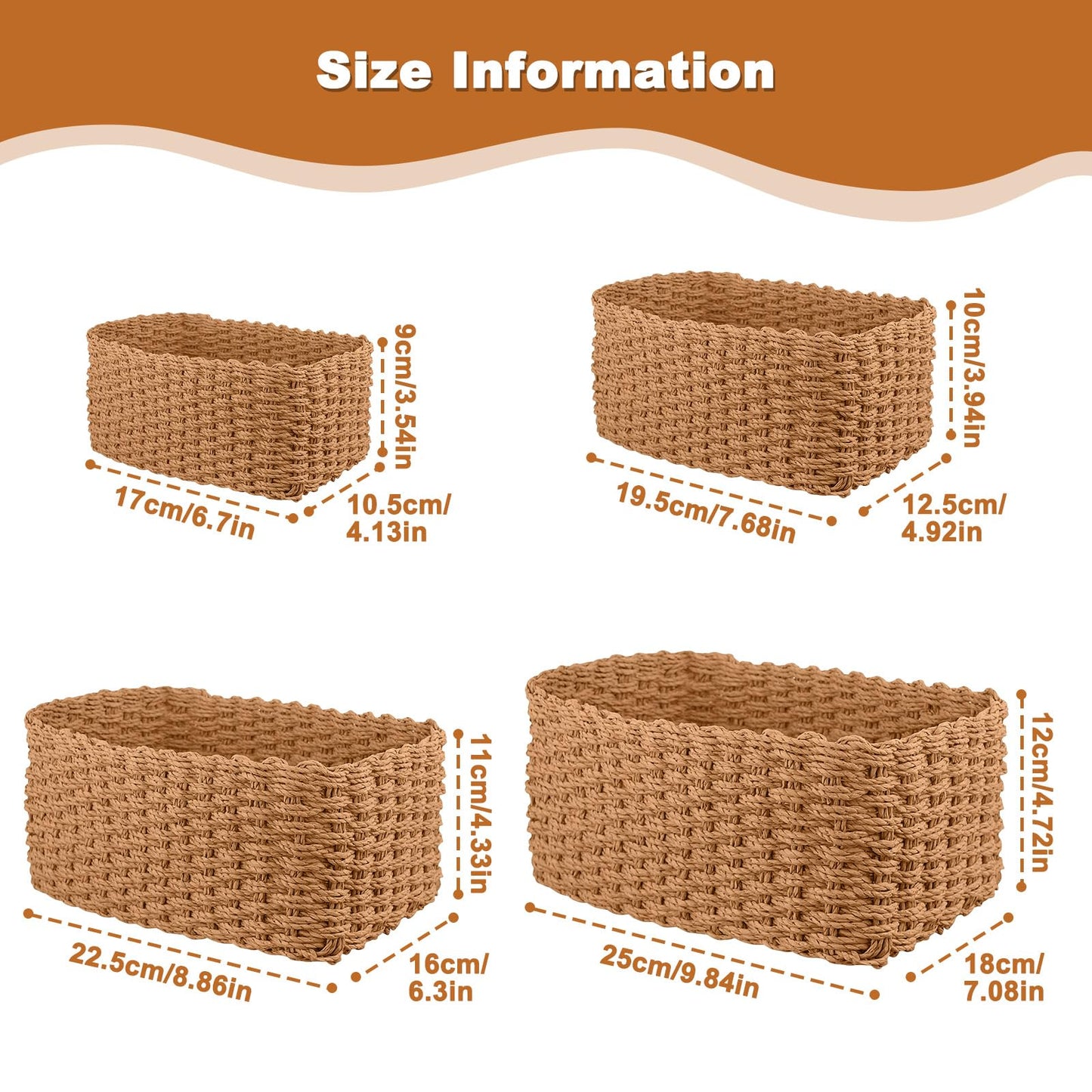 4 Pcs Wicker Storage Baskets, Multifunctional Small Gift Hampers, Woven Paper Rope Cubes Boxes, Desktop Handmade Basket