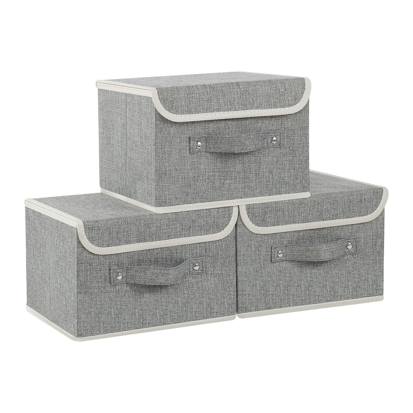 ENUMAIL Foldable Fabric Storage Cubes with Lids,Grey 26x20x17cm,3 Pack