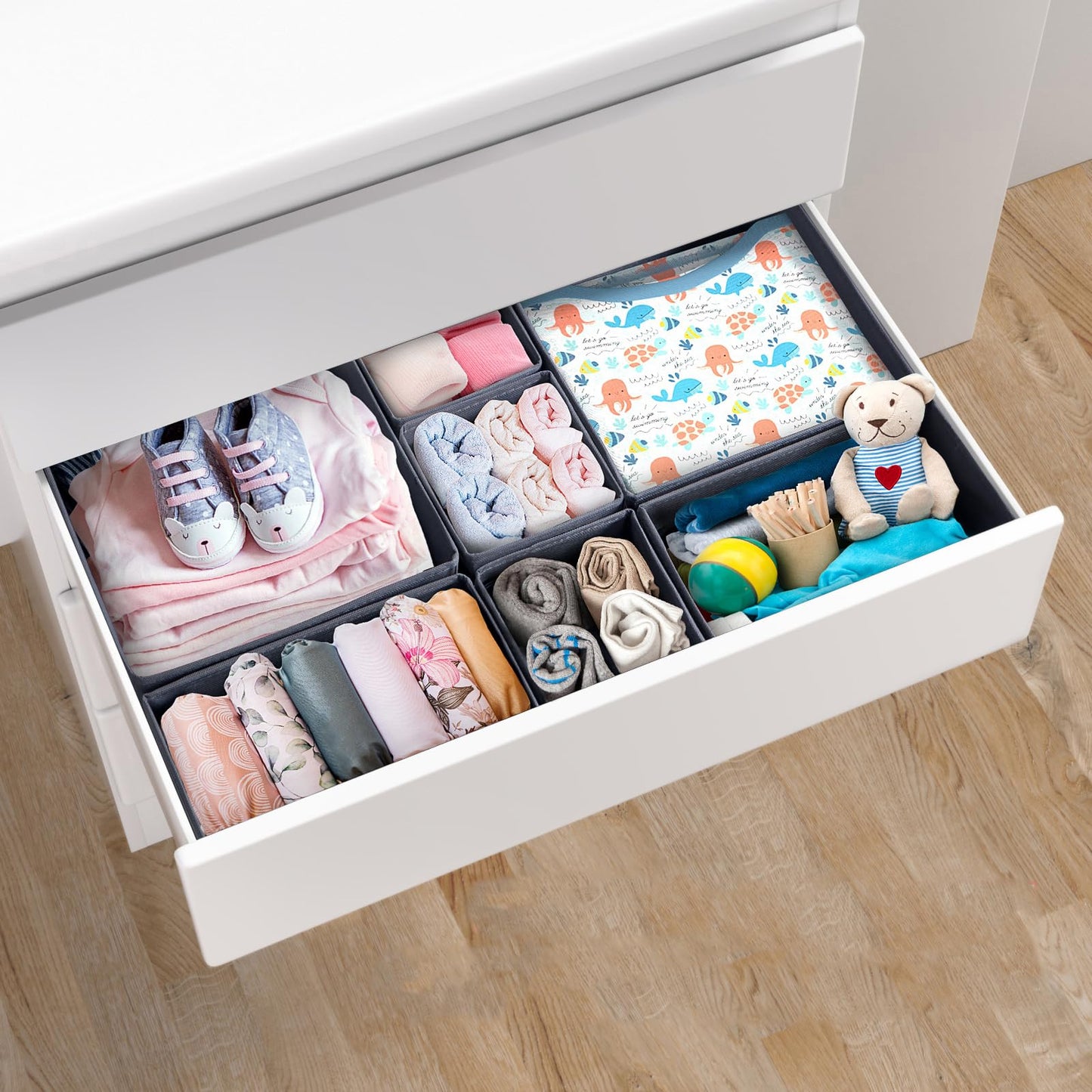 ORLISA Drawer Organisers, Drawer Dividers for Clothes, Set of 7, 3 Size Foldable Baby Drawer Organiser, Stay Organised