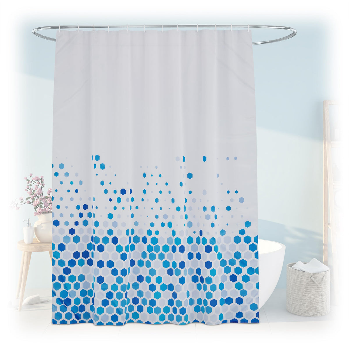 Relaxdays Shower Curtain, Spotted Design, 180 x 200 cm, Mould Resistant, Washable, 12 Rings, for Bathtub, Multicoloured, Polyester