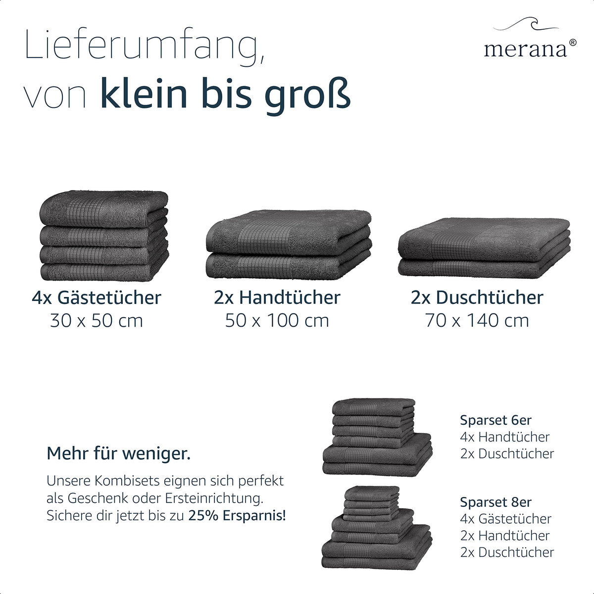 Merana Hand Towel Set, Absorbent, Soft and Lint-, Terry Towel Set in Luxury Quality Made of Heavy Organic Cotton 590 GSM