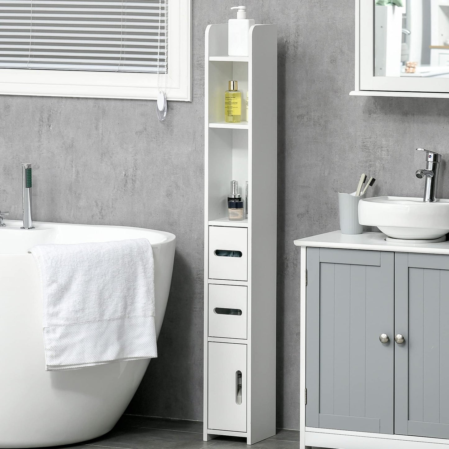 kleankin Modern Bathroom Storage Cabinet Freestanding Open Shelves White