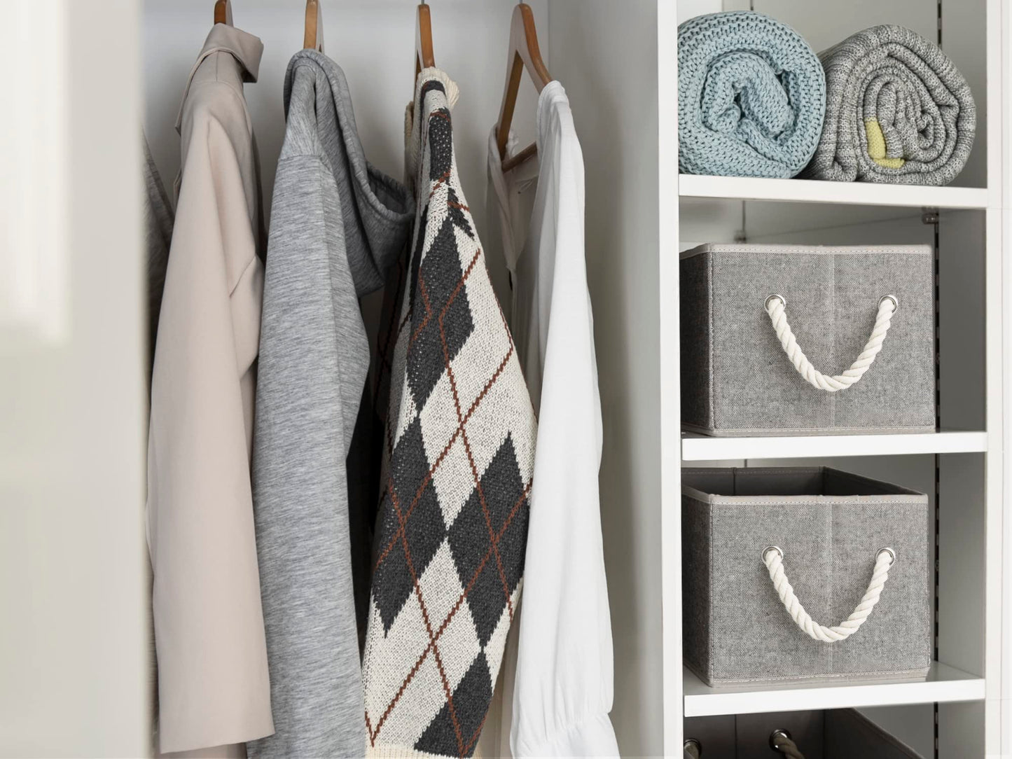 StorageWorks Storage Baskets for Shelves, Foldable Storage Boxes with Soft Handles, Fabric Organiser Boxes for Wardrobe
