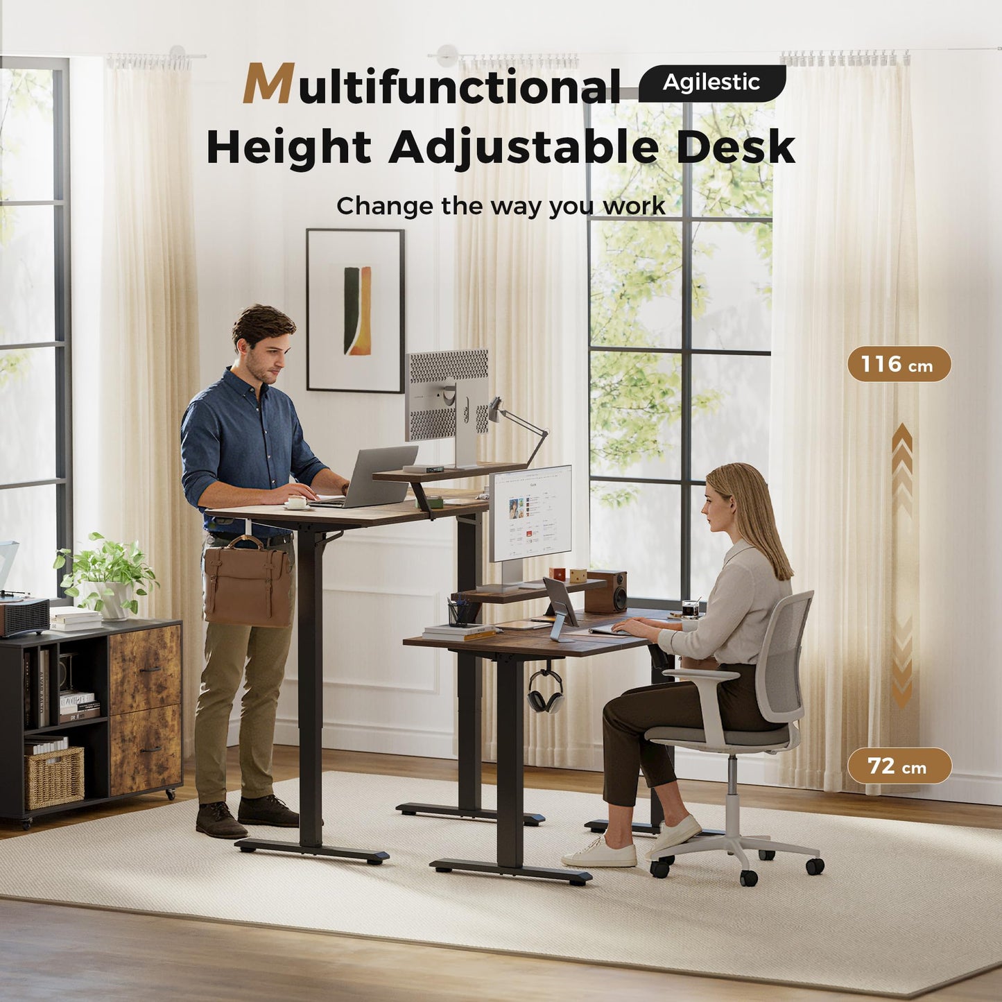 Agilestic Eletric Height Adjustable Desk, Movable Monitorstand, 120x80cm
