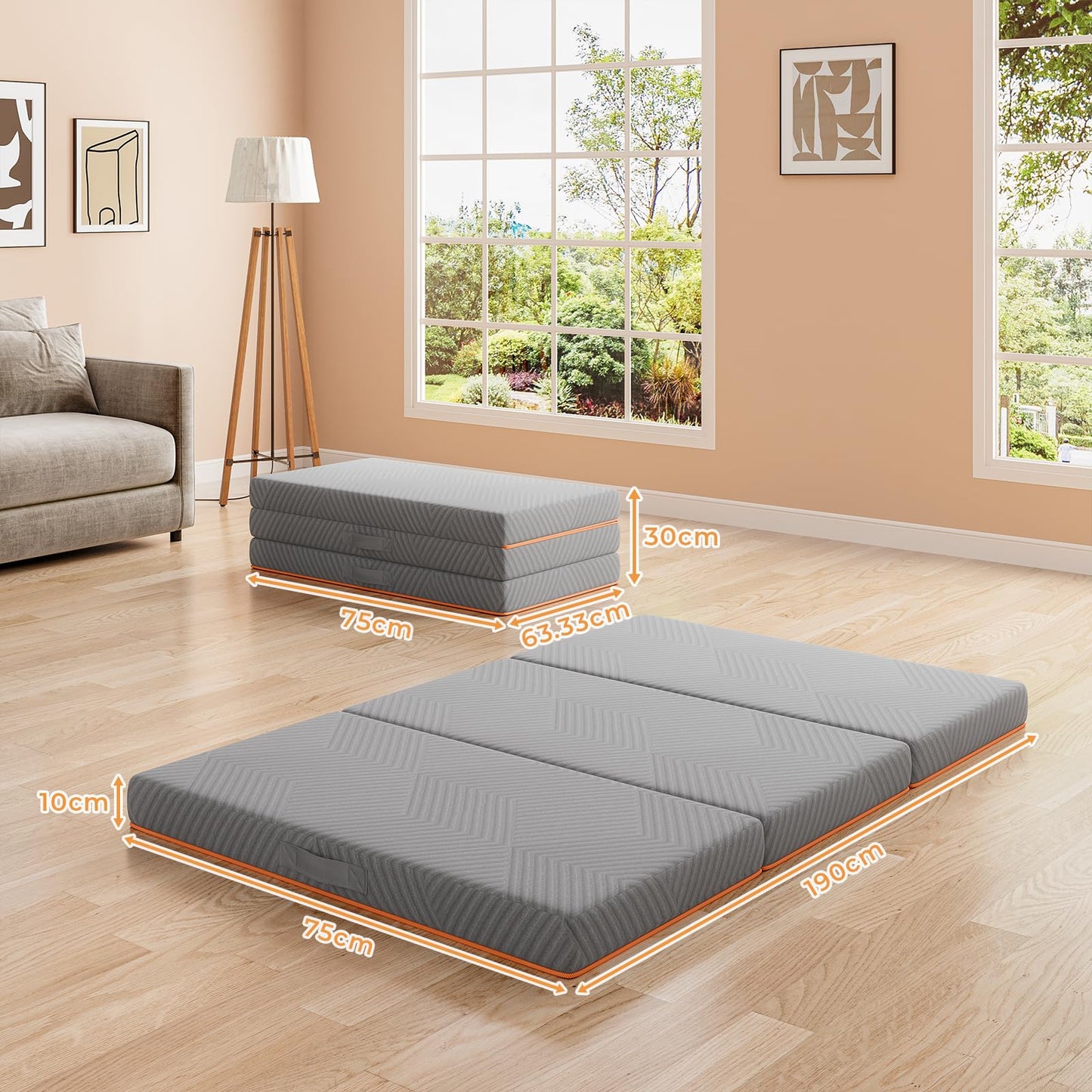 Vesgantti Folding Mattress Small Single 10CM Memory Foam Foldable Mattress