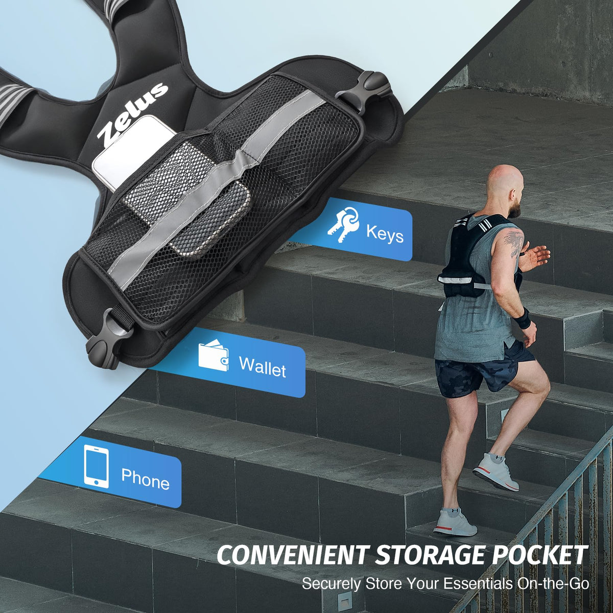ZELUS Weighted Vest for Men and Women, 9-14.5 kg Adjustable Weighted vest with weights Included | Weight Vests with 6 Ironsand Weights for Cardio and