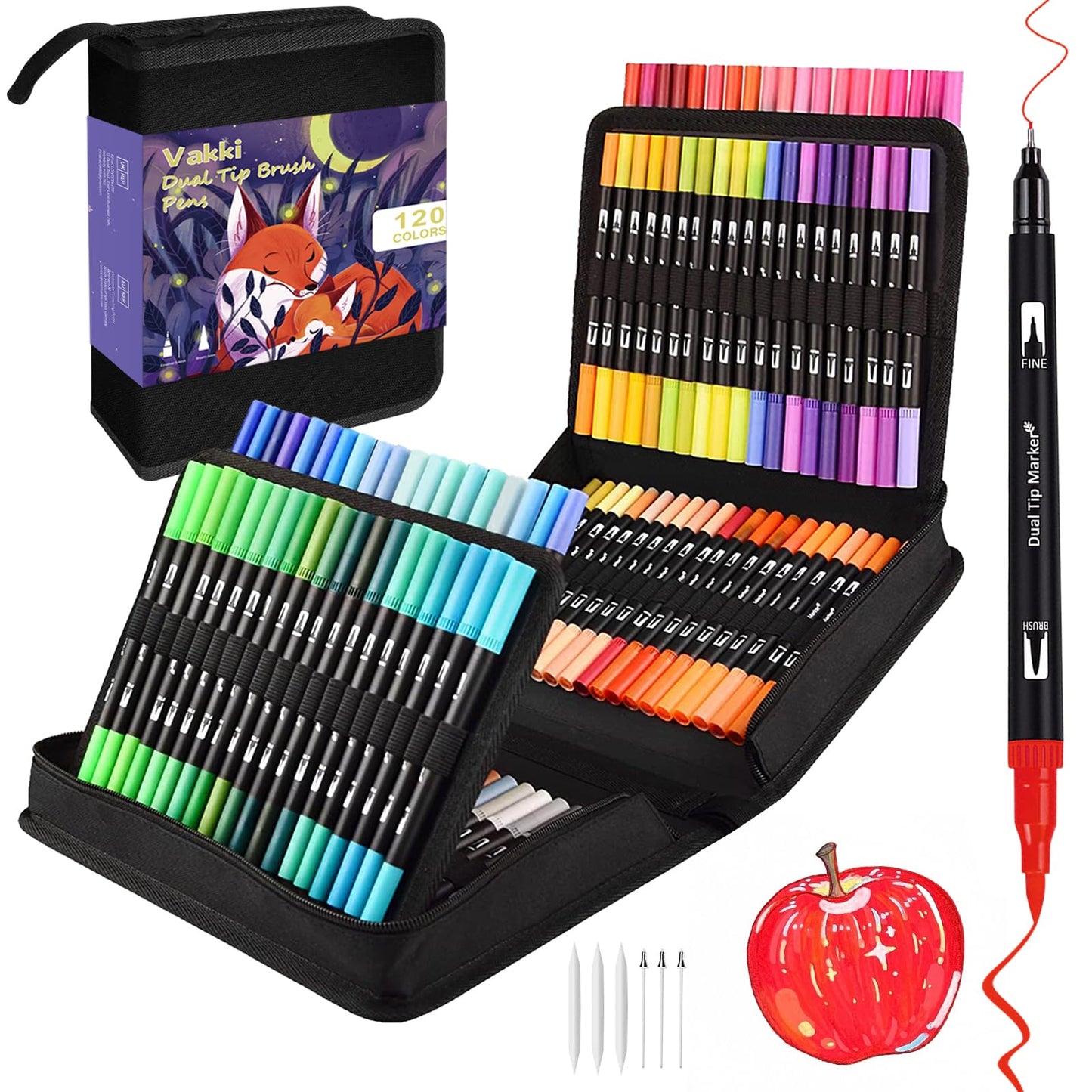 VAKKI 120 Dual Tip Colouring Pens, Felt Tip Brush Drawing Art Pen for Painting, Writing, Drawing, Sketching