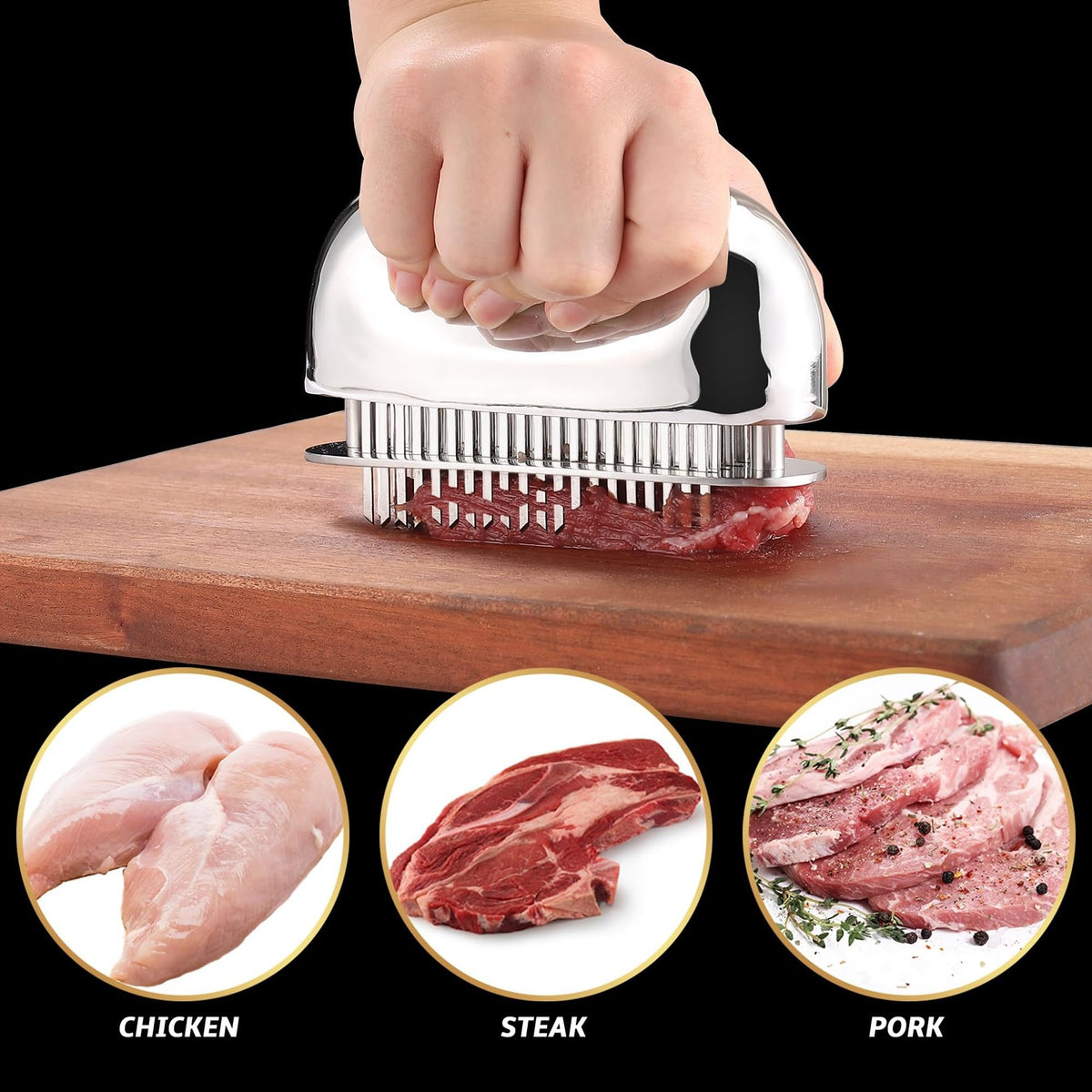 Meat Tenderizer Tool, Ultra Sharp Needle Blades 100% Stainless-Steel, Heavy-Duty Kitchen Gadgets, Hand Held Meat Tenderizer Needle Tool, Cooking