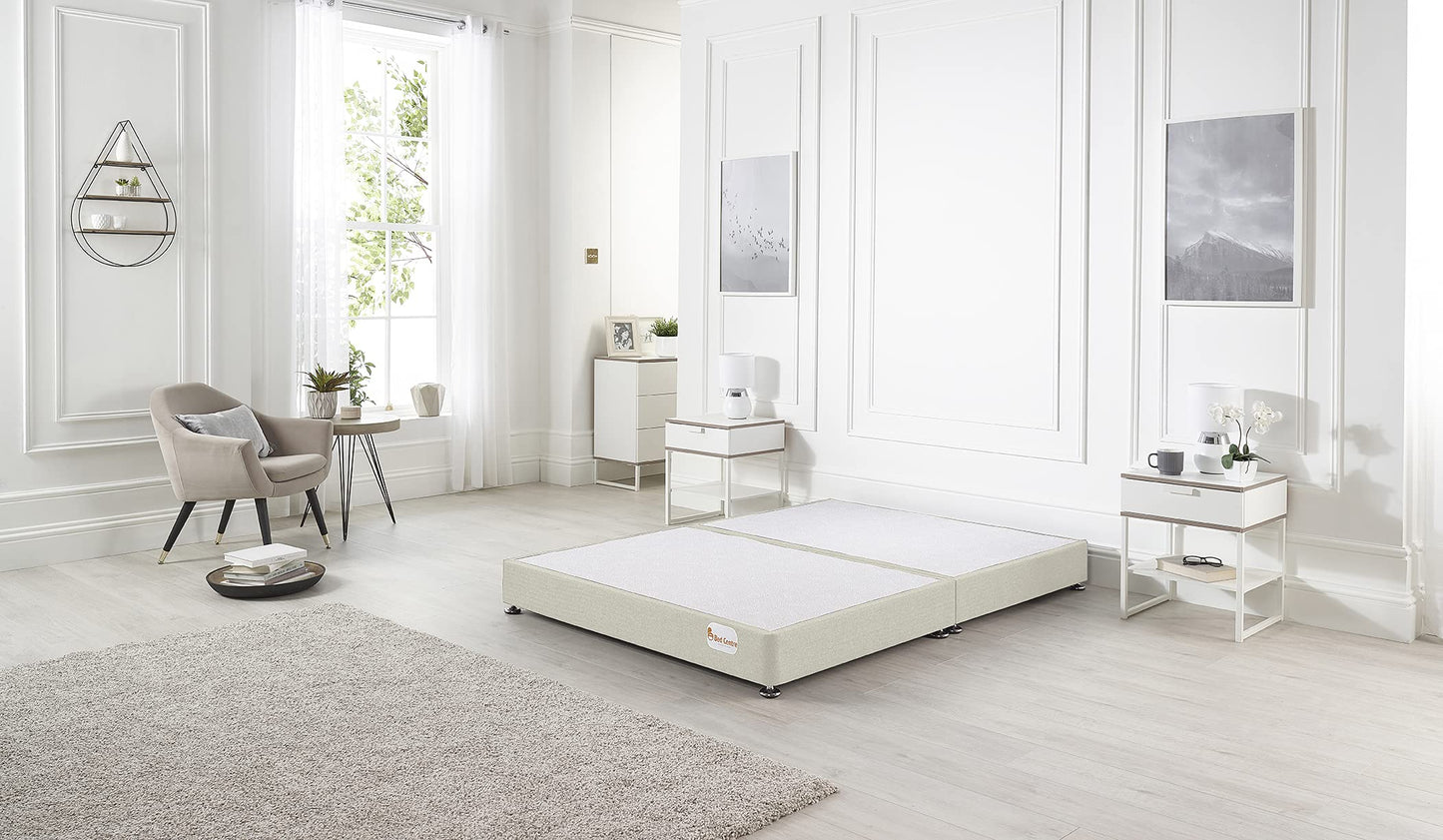 Bed Centre Platform Divan Bed Covered in Luxury Plush, Linen and Tweed Fabric (Pink Plush, Single 90 x 190cm)