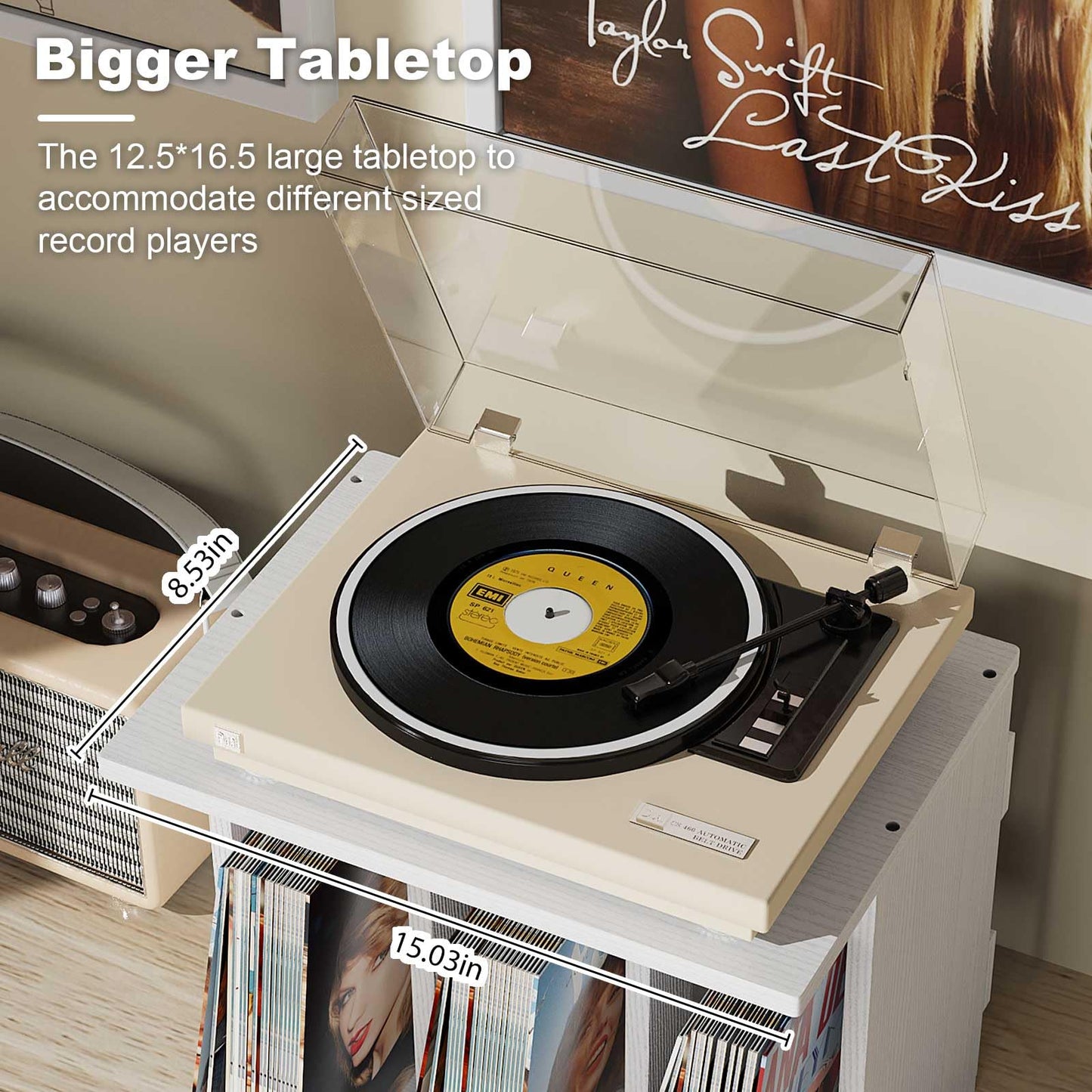 Emfogoo Vinyl Record Storage Wall Mounted Holds 100 LP Albums, 3-Tier Organizer Cabinet with Wall Mount