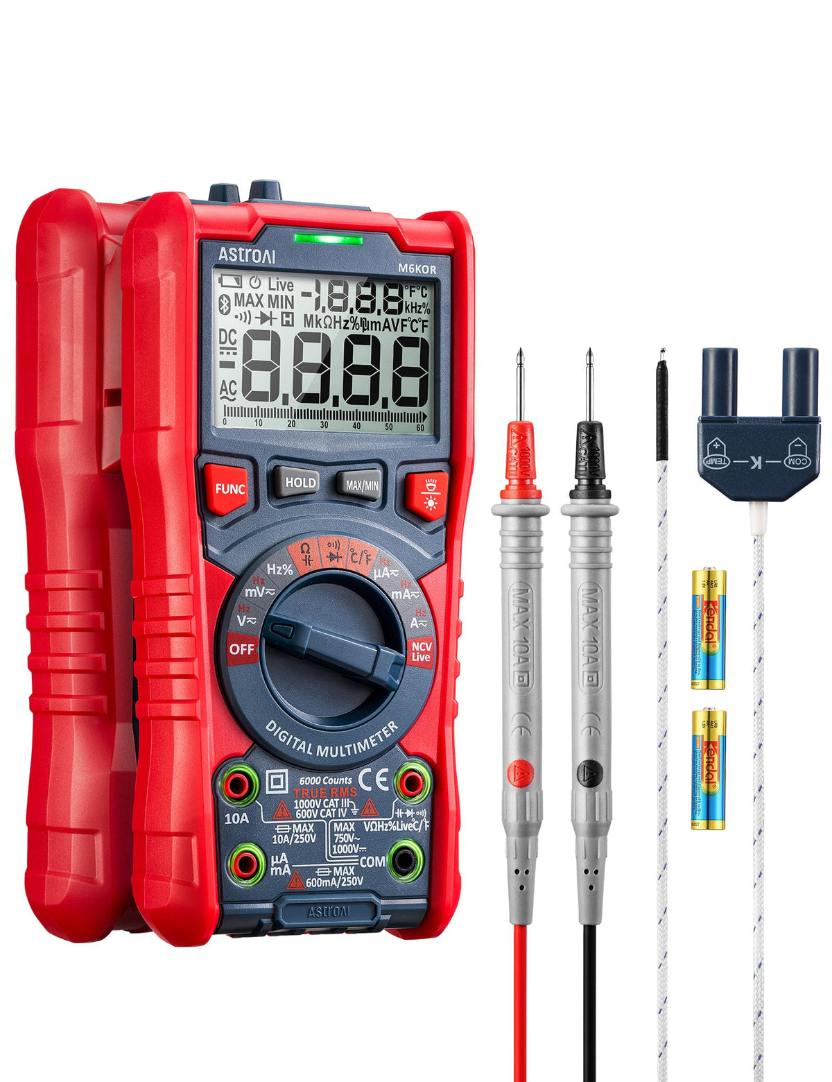AstroAI Digital Multimeter TRMS 6000 Counts Auto-Ranging Voltage Tester Measuring AC/DC Voltage Current Resistance Temperature Continuity Capacitance