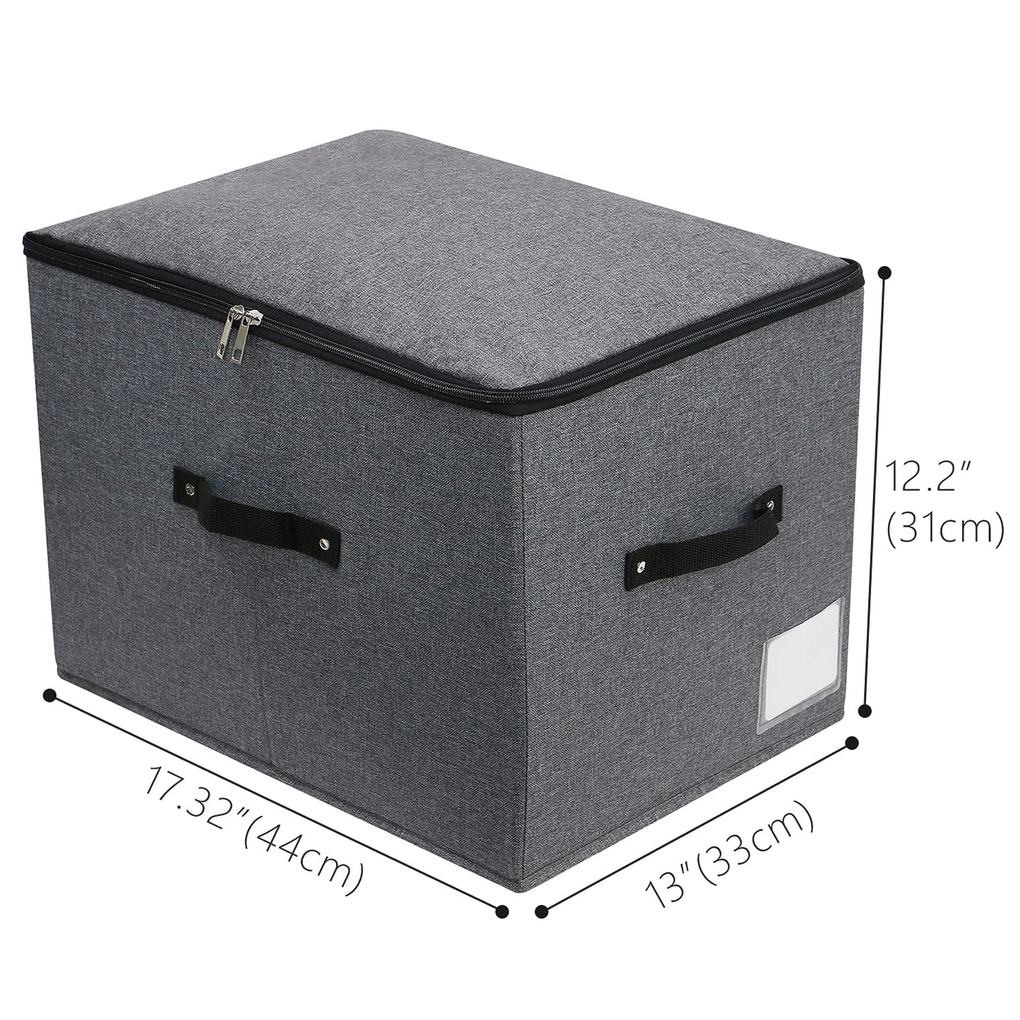 Foldable Fabric Storage Box with Zipper lid, handle, Blankets Clothes Quilts Storage Basket Organizer for Bedroom Closet Shelf, 44×33×31cm, Black Grey