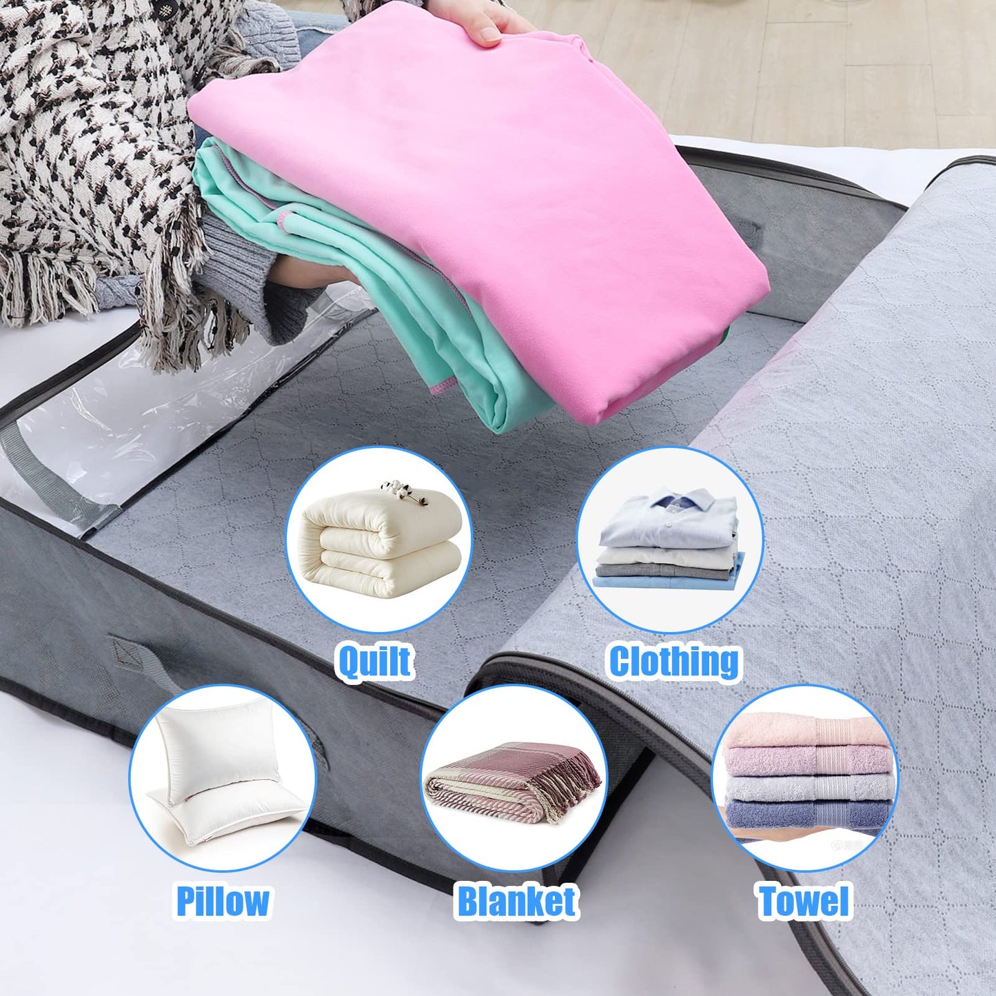 Opopark 2 Pack Underbed Storage Bags with Zips and Reinforced Handle