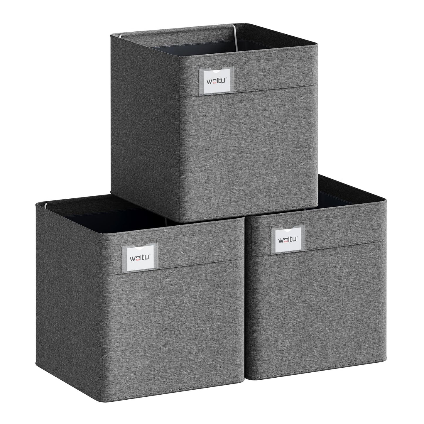 WOLTU Collapsible Storage Boxes Set of 3, Fabric Storage Cubes with Handles and Label Holders, Wardrobe Organisers for Shelves, Bedroom, Living Room