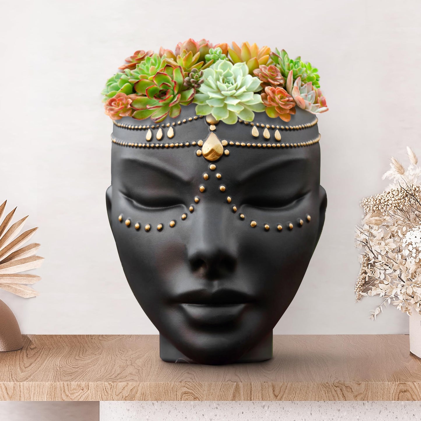 Bossa Linda Head Planter for Flat Surface & Wall Pot Heads for Plants with Wall Hook and Drainage | Unique Tabletop Face Planter Pots for Indoor and