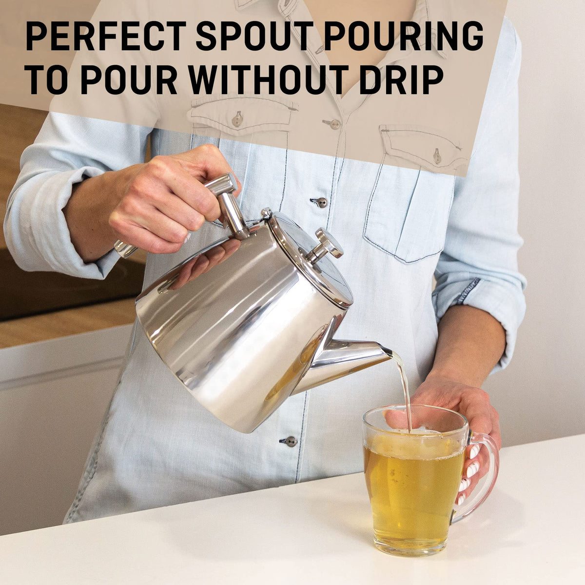 Stainless Steel teapot with 1L Infuser - Keeps Your Tea hot Thanks to its Double Wall