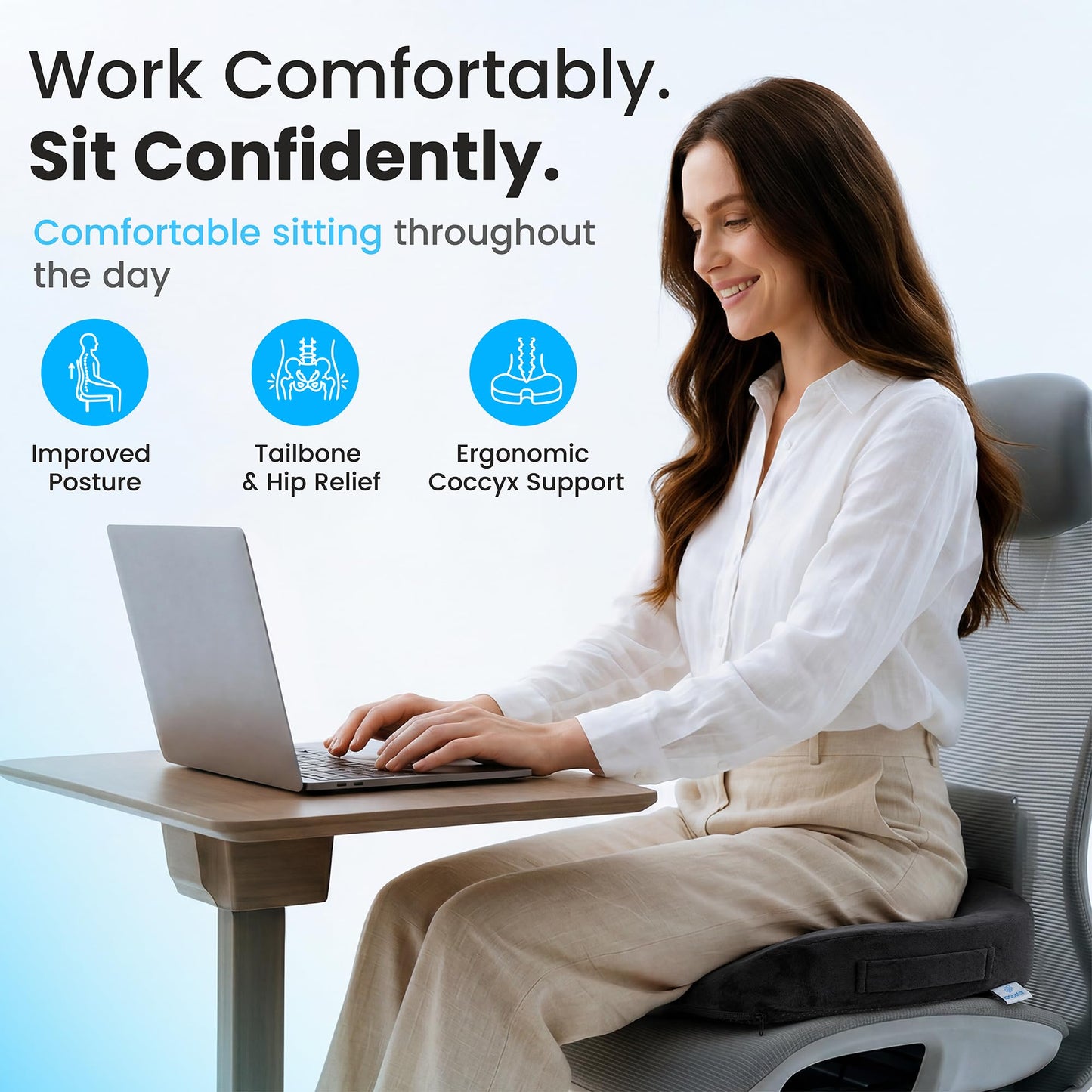 Cooshii Memory Foam Seat Cushion Ergonomic Coccyx Support for Posture, Sciatica & Long Sitting – Office Chair Cushion for Car, Desk, Gaming