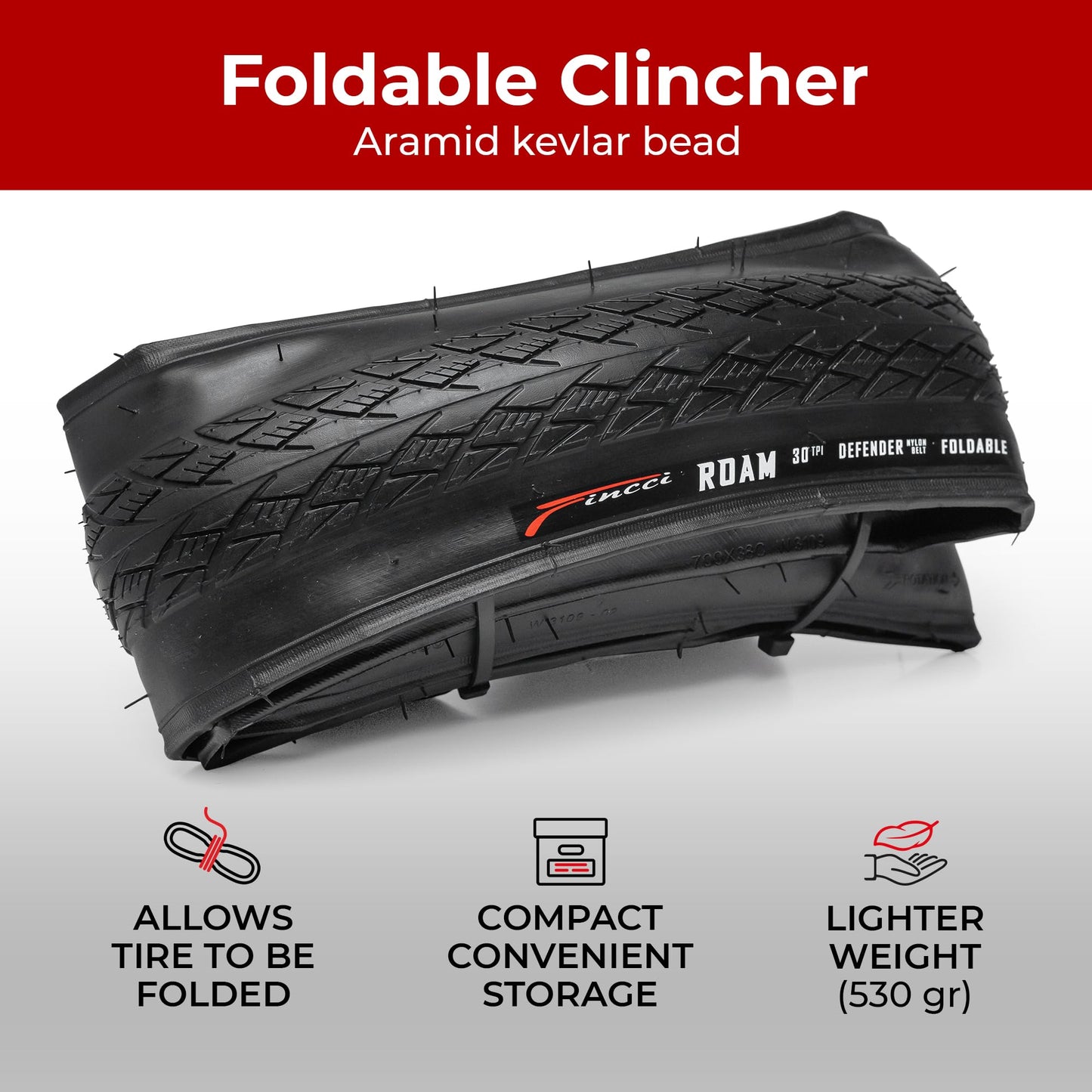 Fincci Roam Pair 700 x 32c Tyres with Antipuncture Protection, 32-622, Foldable ? for Electric, Road, MTB, and Hybrid Bikes