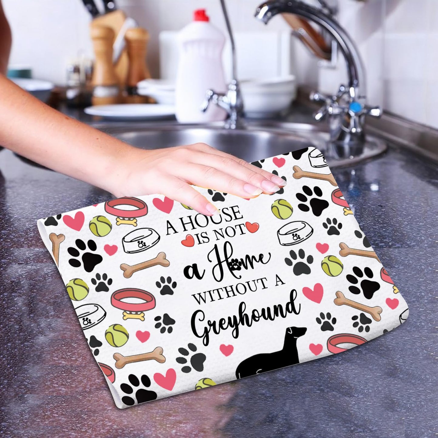 PXTIDY Greyhound Dog Theme Kitchen Towel Animal Lover Gifts Towel Greyhound Mom Gifts Tea Towel Dog Owner Gifts