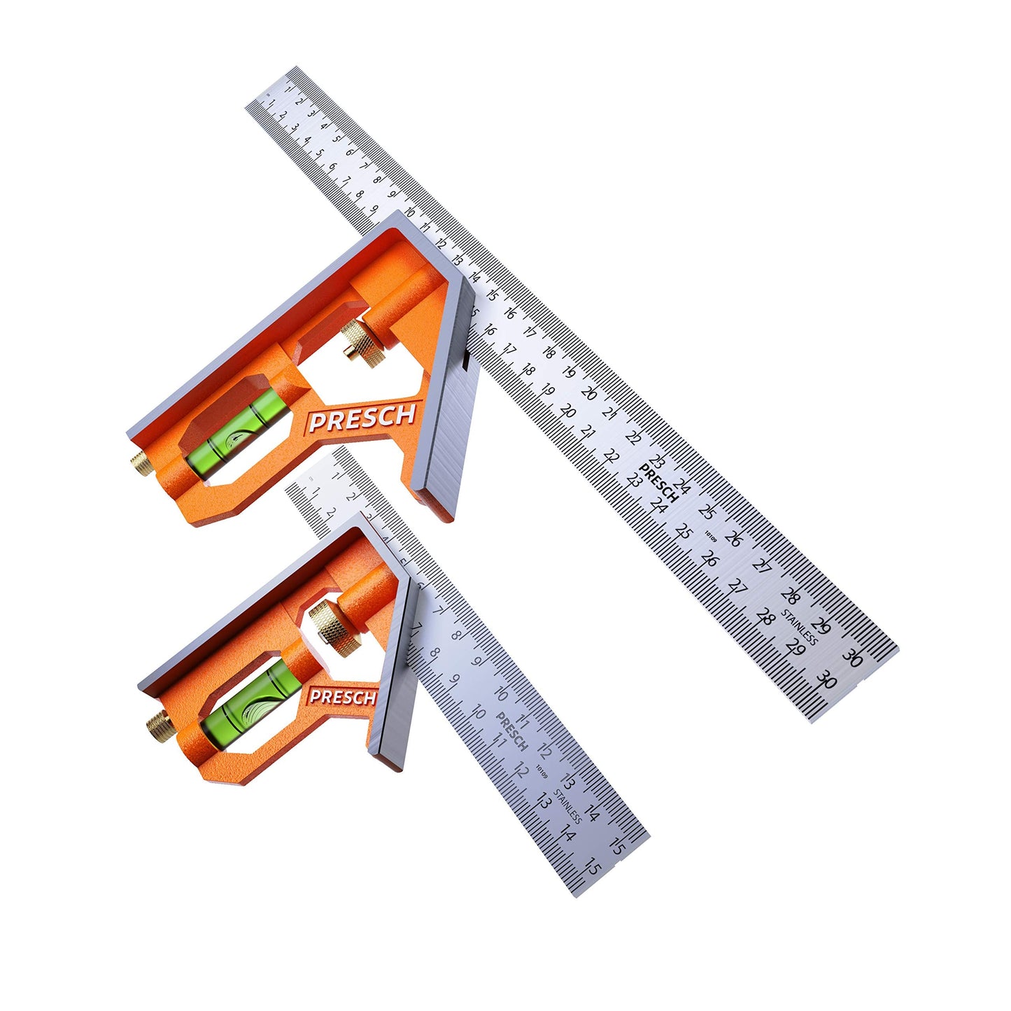 Presch Combination Square Set - 150mm & 300mm Metric - Two Accurate Metal Carpenters Tools with Ruler - Precisely finished Measuring Tool ? Try