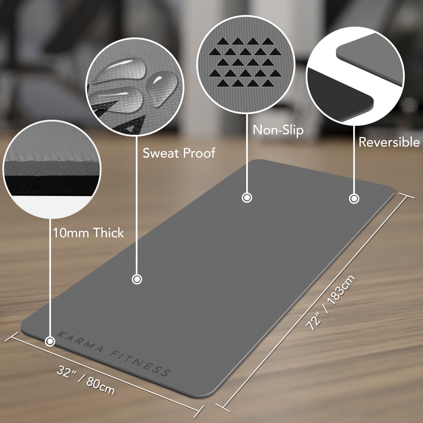 Large Exercise Mat  Extra Wide & Extra Thick Yoga Mat (183cm x 80cm x 10mm), TPE Fitness Mat with Free Carry Straps, Perfect for HiiT Home Workouts &