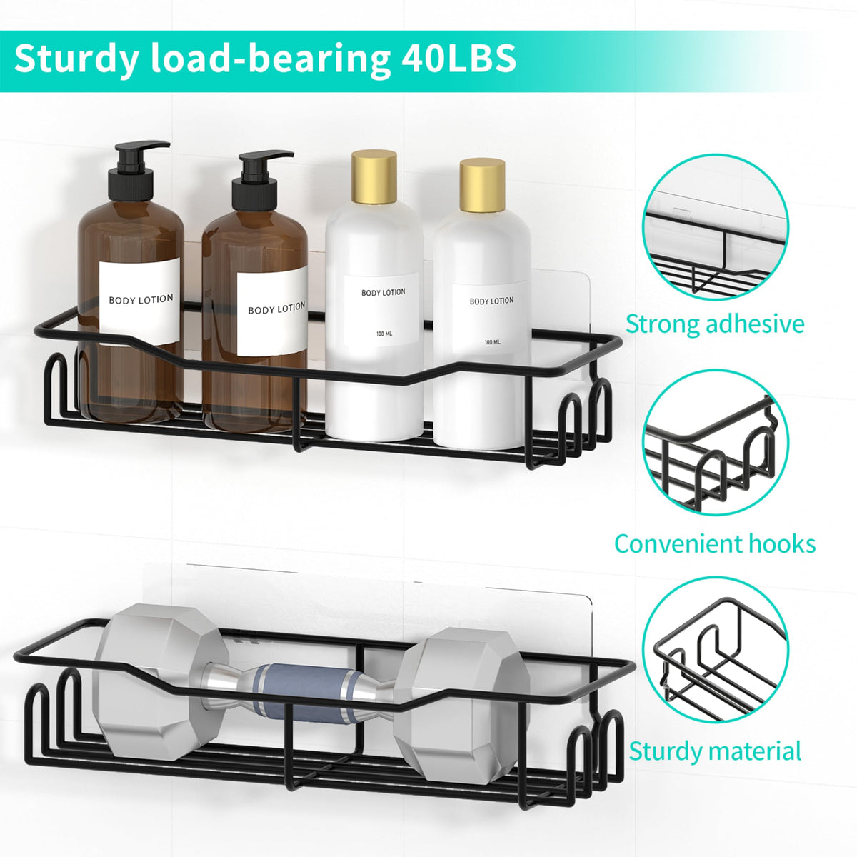 HapiRm Shower Shelf No Drilling - Stainless Steel Bathroom Shower Storage