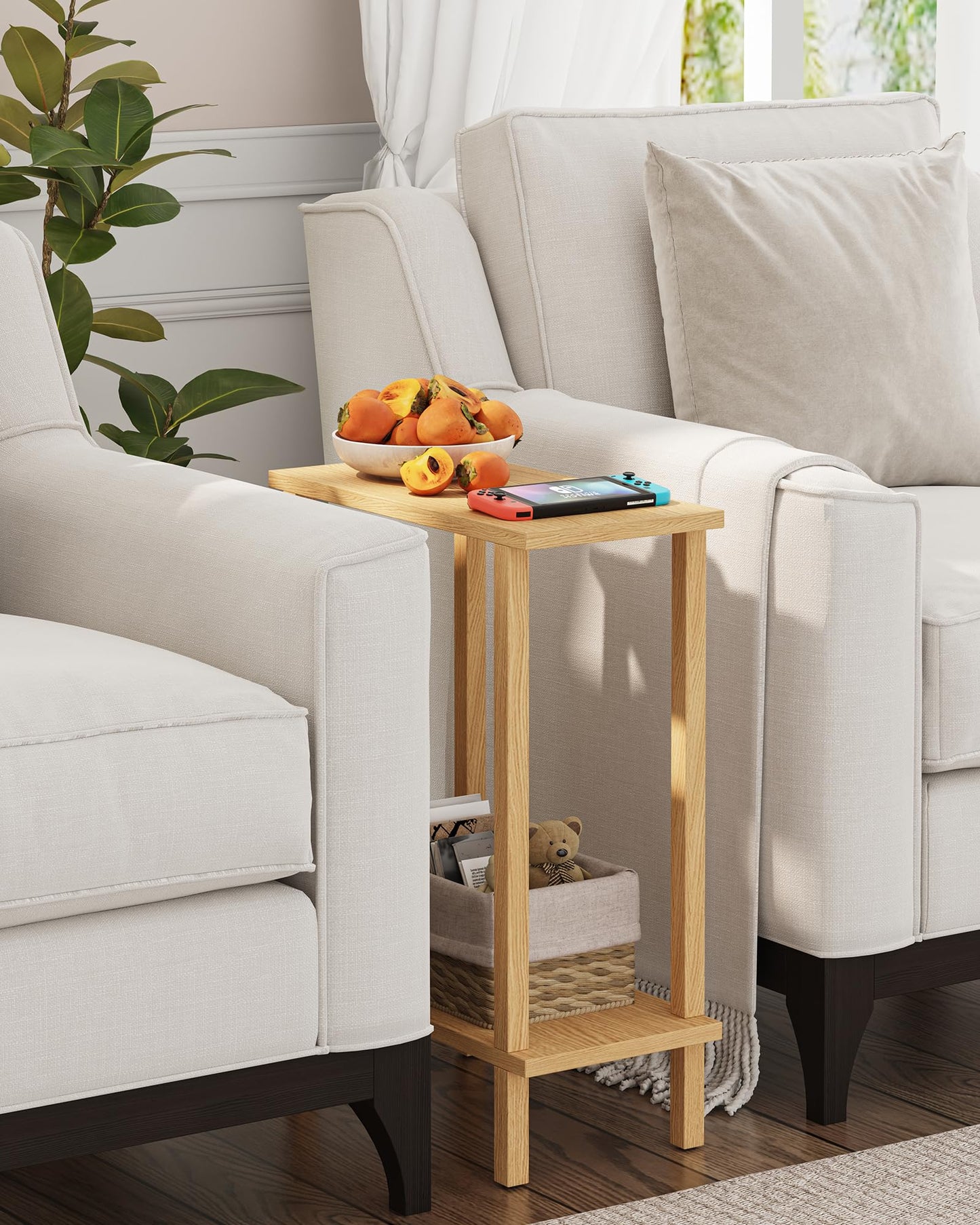 TUTOTAK Small Side Table, Narrow End Table, Skinny Sofa Table, Slim Nightstand, Living Room, Bed Room, Natural TB01BN062EU