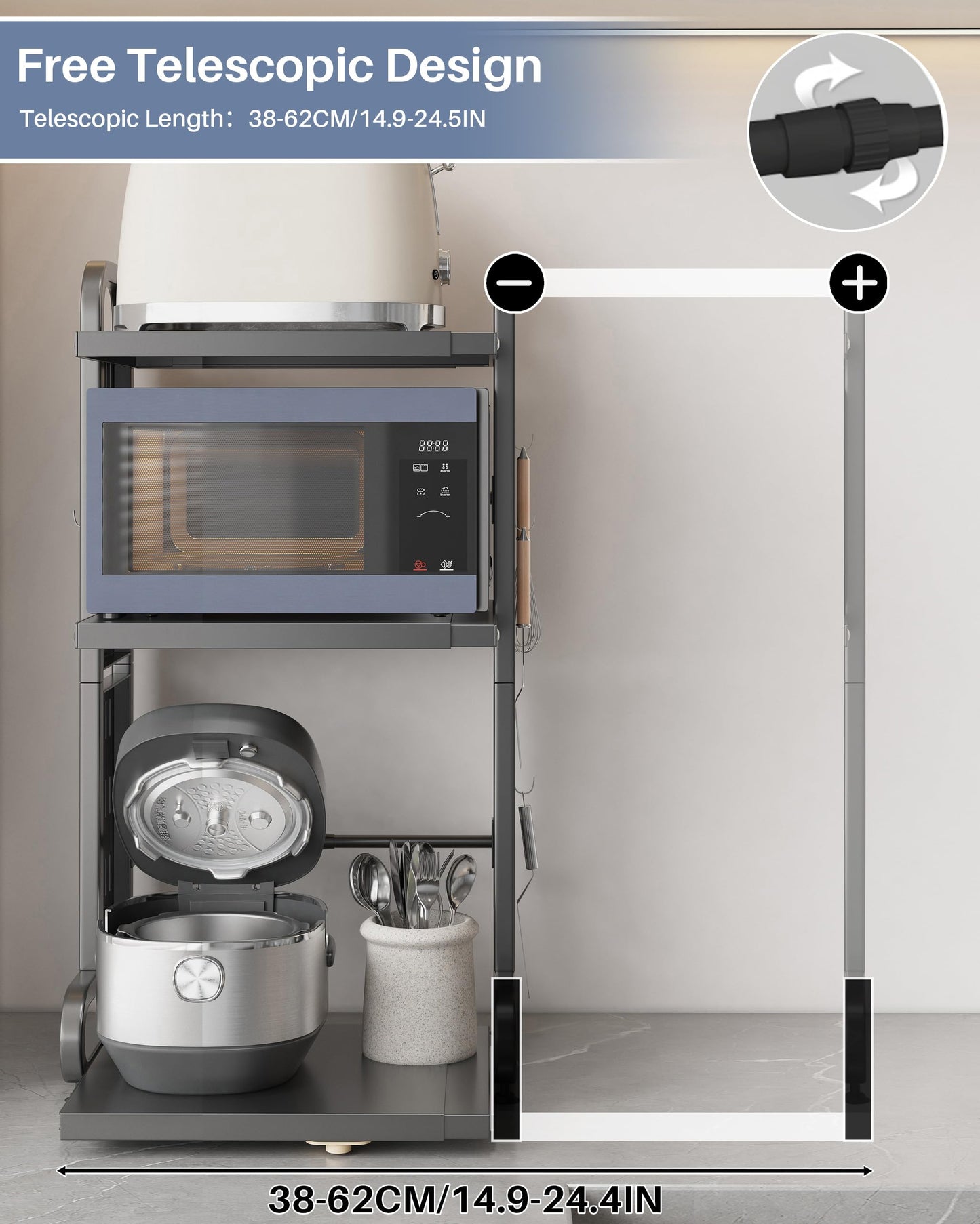 Ornestia 3-Tier Expandable Metal Microwave Shelf for Kitchen,Black