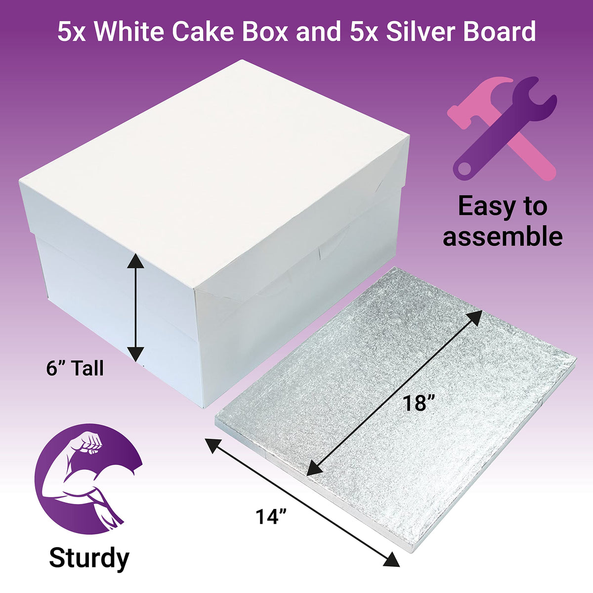 Culpitt 18" x 14" (457 x 355mm) Cake Board & White Cake Box Combo, Oblong Silver Fern Cake Drum With Matching Box, 0.5'' (13mm) Thick, Rectangular