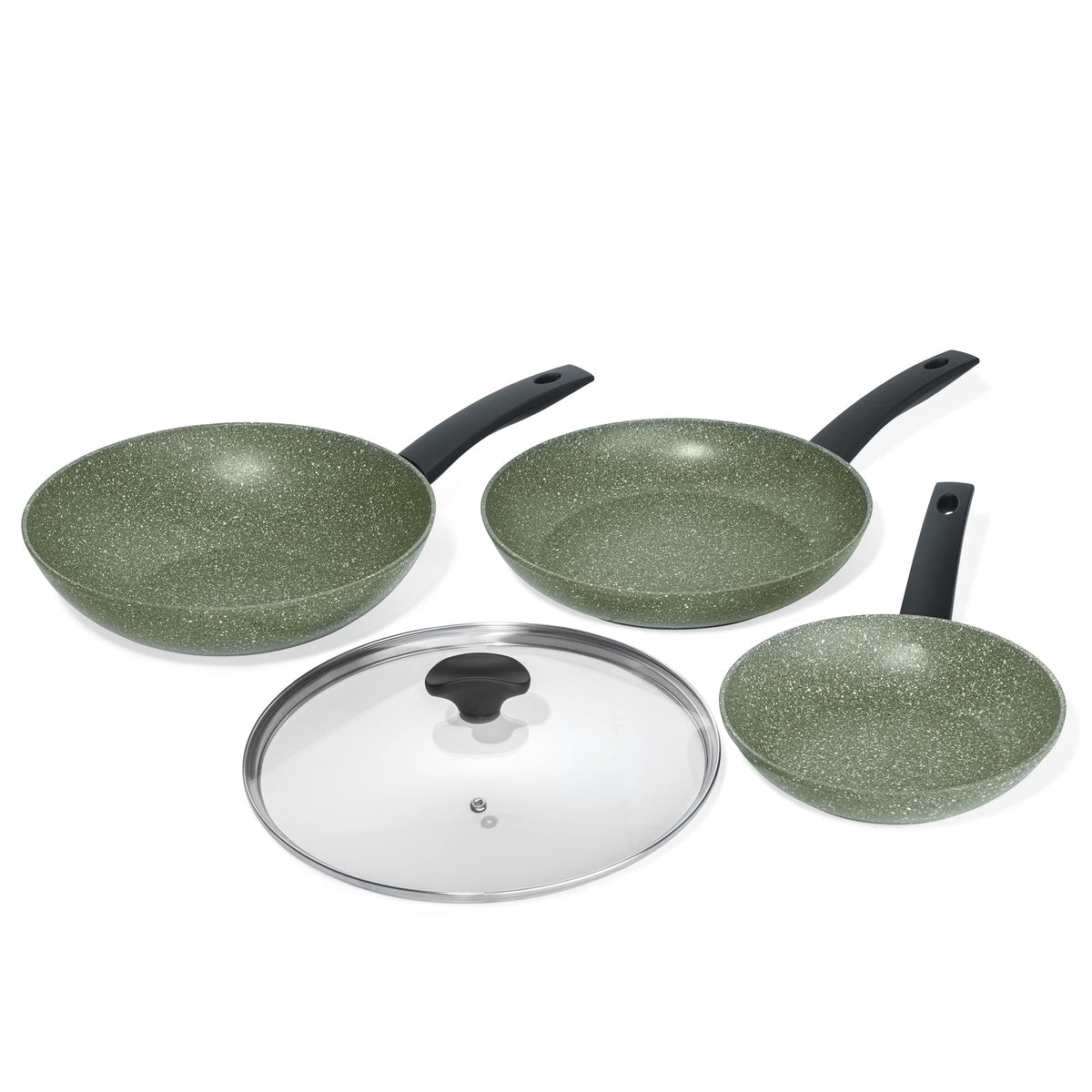 Prestige Eco Non Toxic Non Stick Frying Pan Set of 2 & Wok with Lid - Induction Ready PFOA Free Cookware, Dishwasher Safe Cookware Made in Italy of