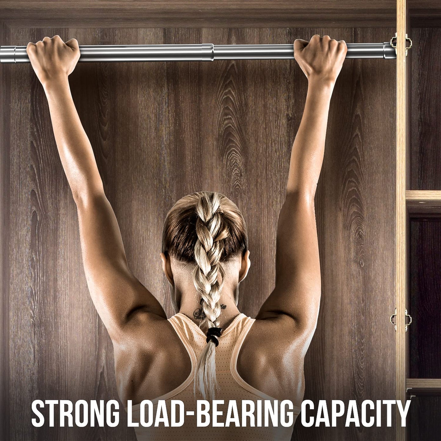WAENLIR 87cm-160cm Extendable Stainless Steel Wardrobe Rail, Adjustable Clothes Rail Pole With End Sockets