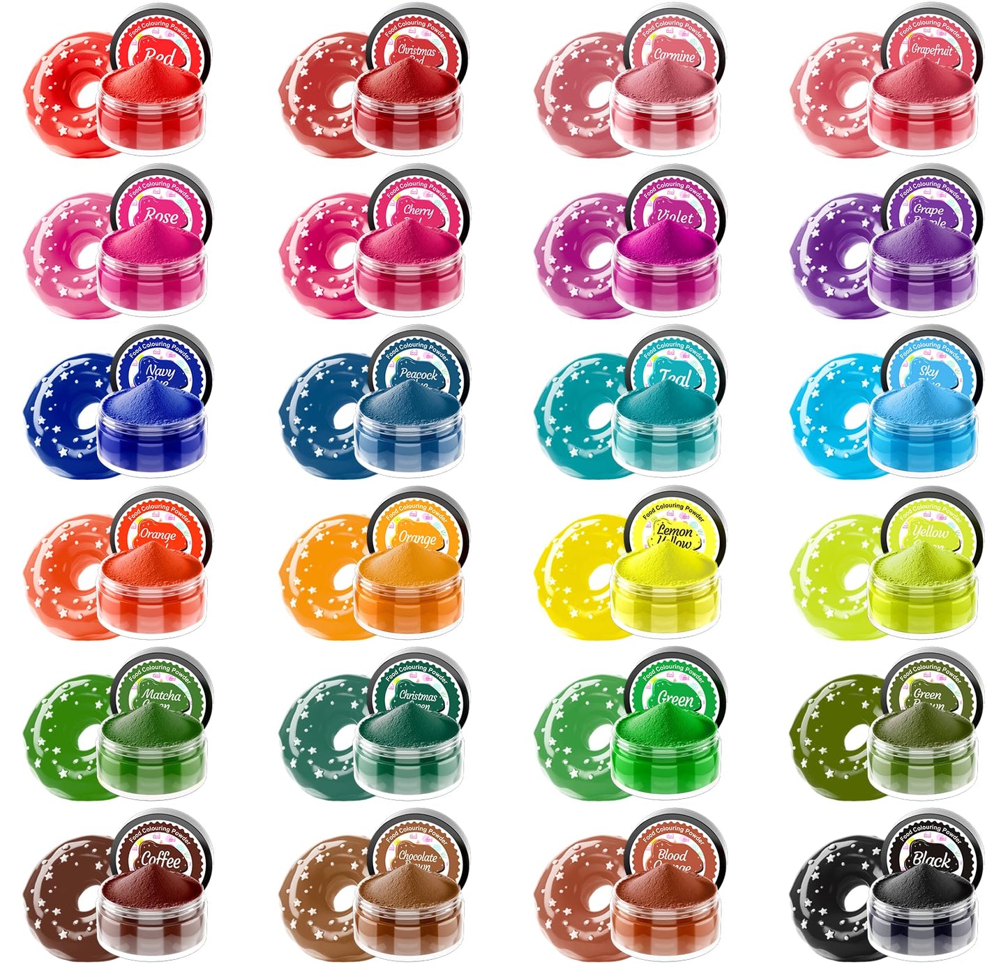 Food Colouring Powder - 24 Colours High Concentration Food Dye, Vegan, Food Grade Food Colouring Dust for Cooking, Baking, Icing and Cake Decorating -