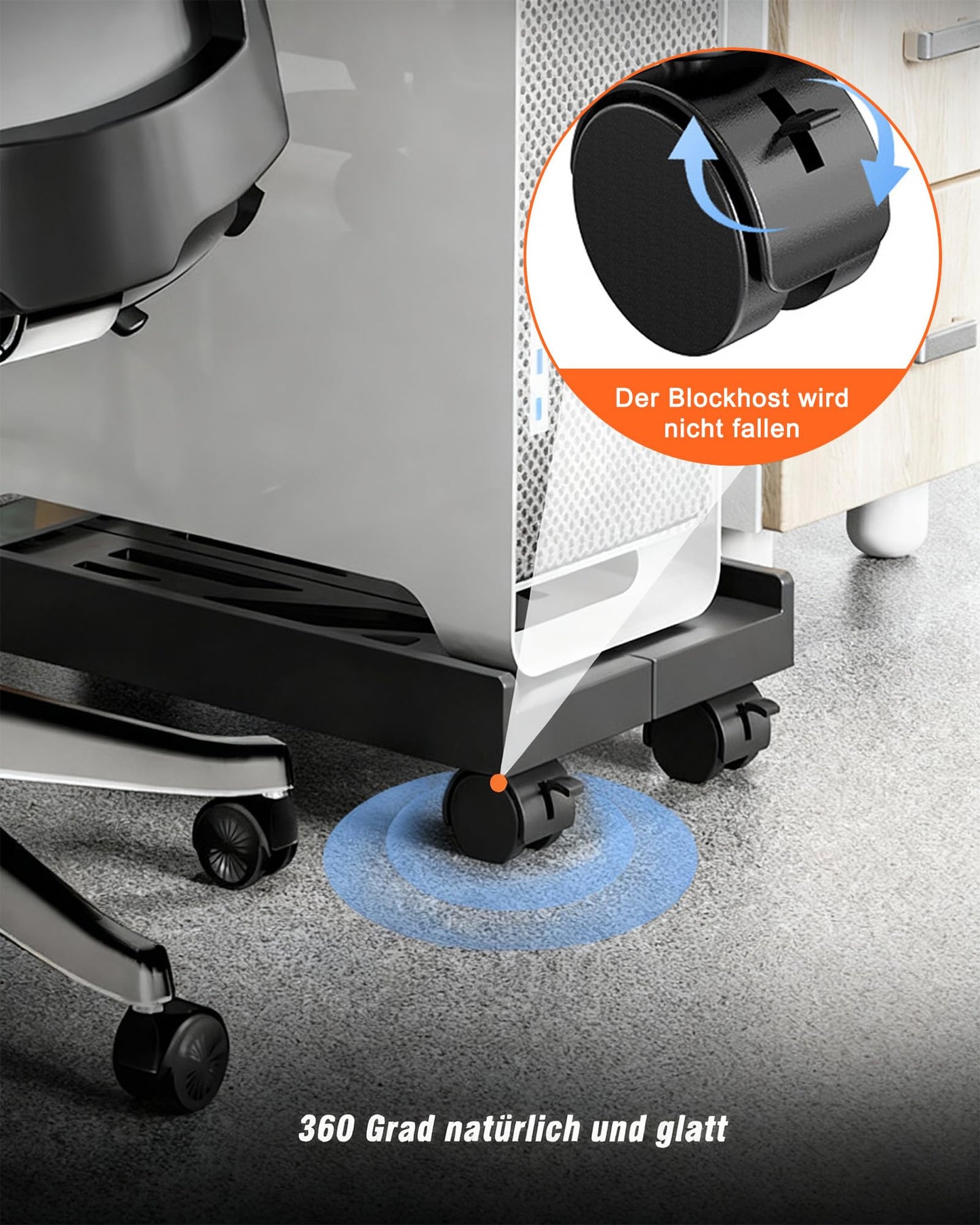 BOTEWO PC Stand with Wheels: Computer PC Tower Stand Adjustable CPU Holder Trolley Under Desk Universal for Home Office Desk PC