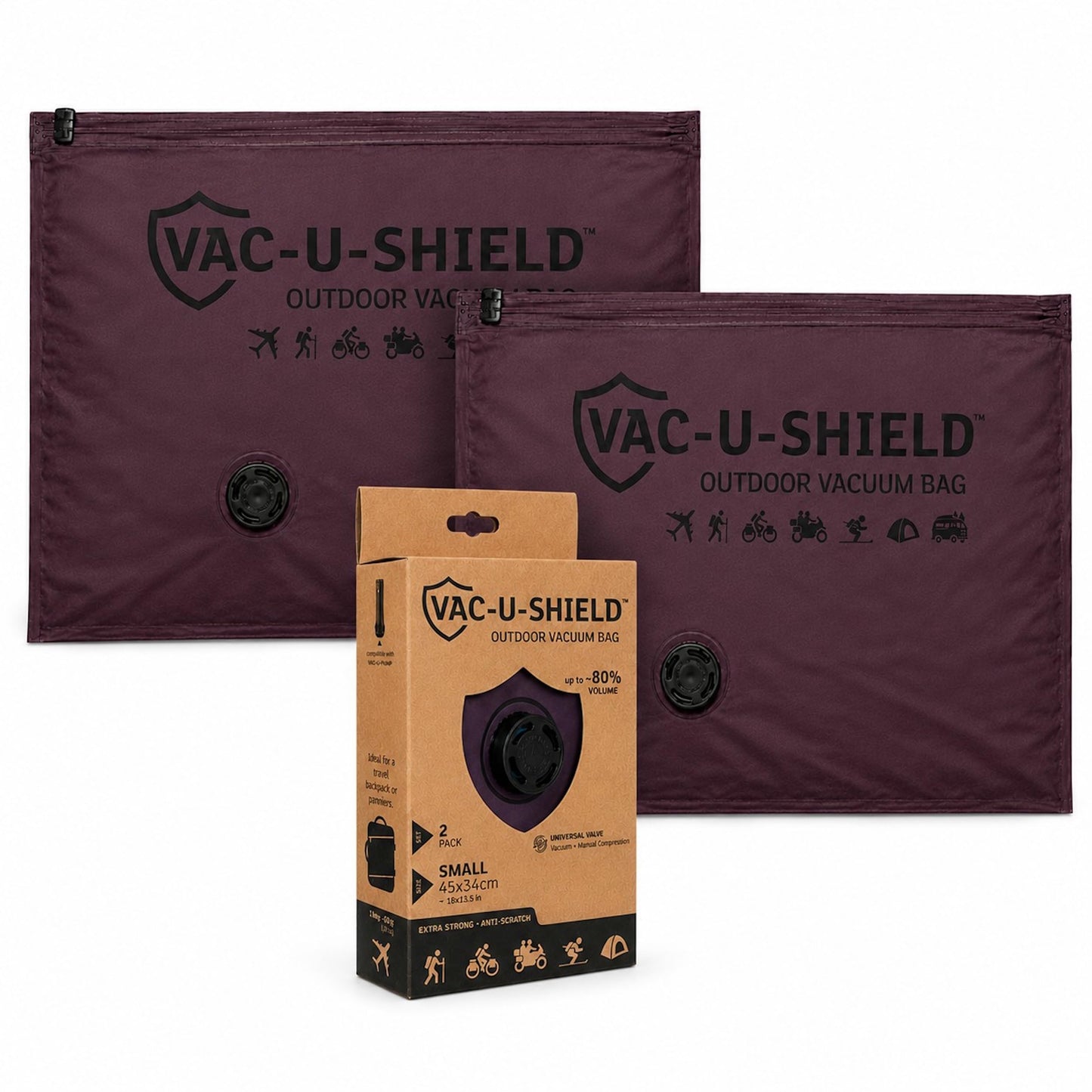 Vac-U-Shield Outdoor Travel Vacuum Bags, 2 Pack, Red 45x34 cm, Anti-Scratch