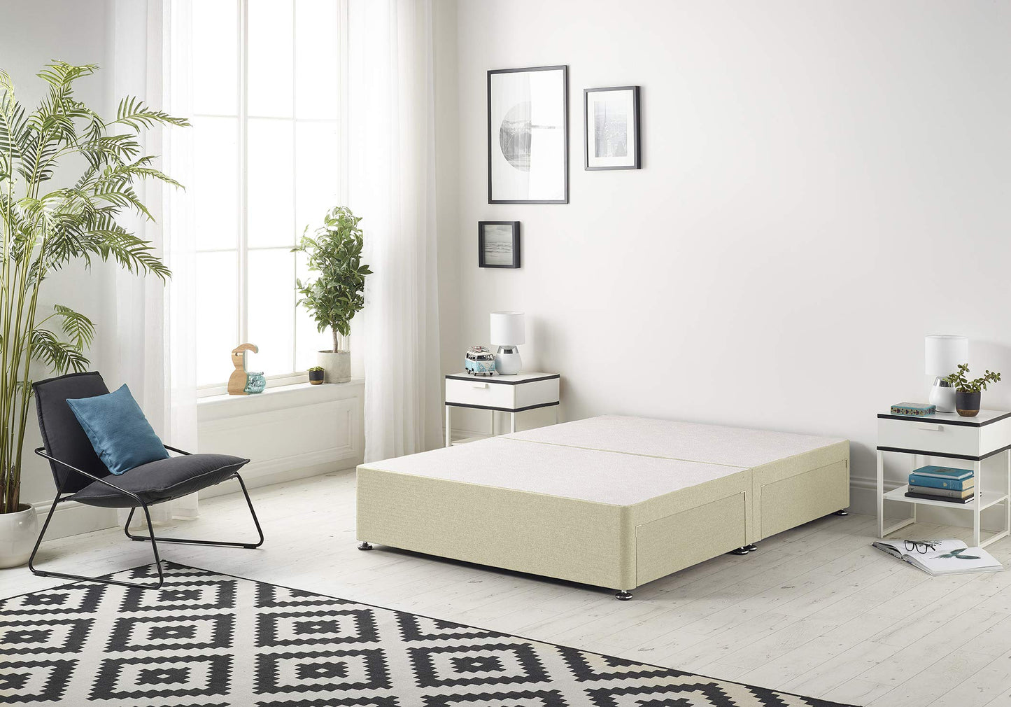 Bed Centre Flexby Divan Base Only with No Drawers and No Headboard - Available in 3ft,4ft,5ft and 6ft- Fabric (3FT Single, Linen Beige Fabric)
