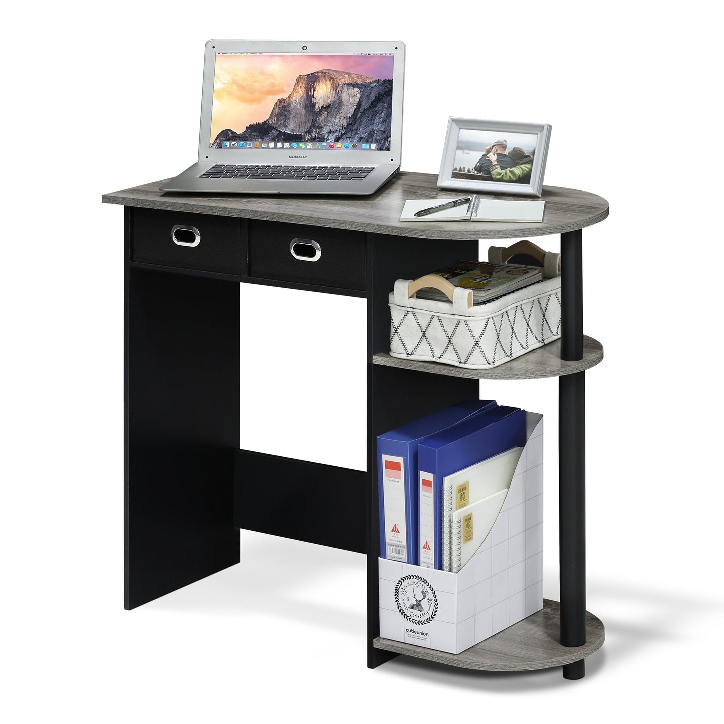 Furinno Go Green Home Laptop Notebook Computer Desk, Study Desk, Writing Desk, French Oak/Black/Black
