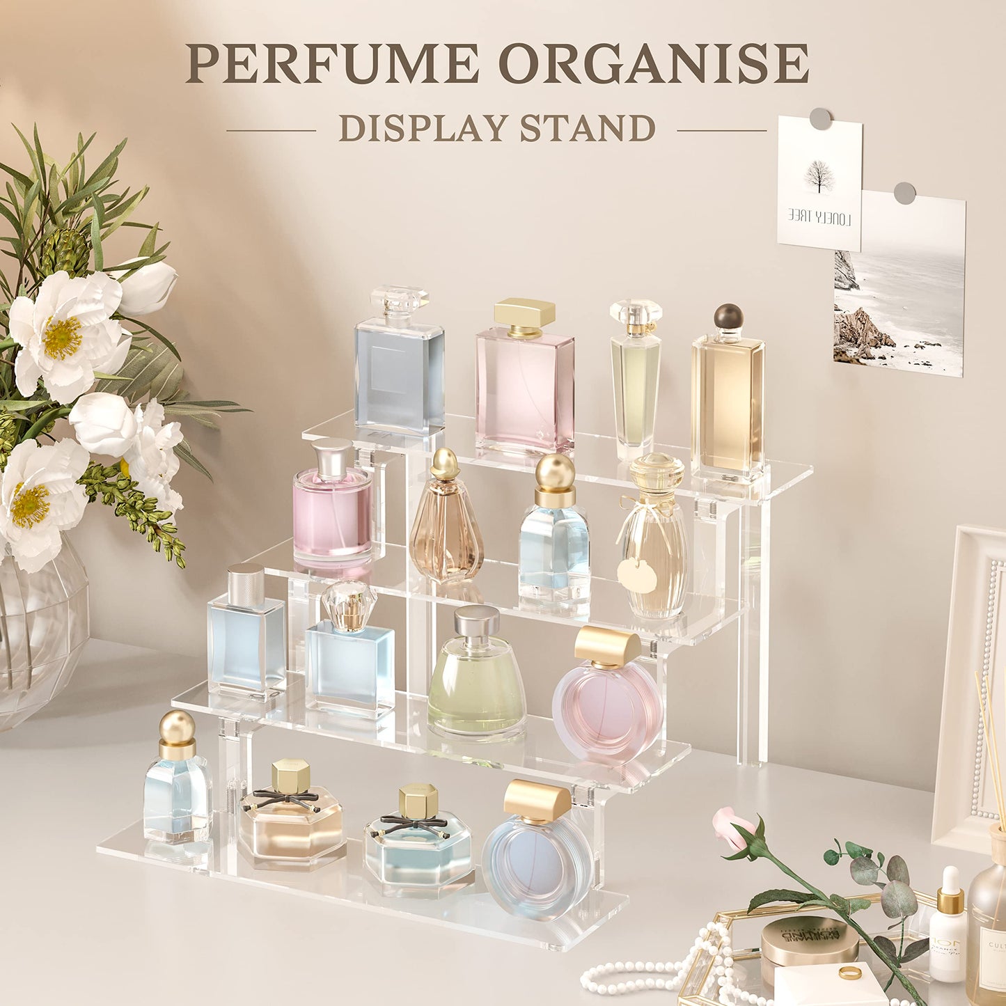Janaden Acrylic Display Stands Perfume Organizer Risers Shelf for Pop Figures, Cupcake Dessert Stand, Clear Shelves for Small Collectibles - 2 Pieces
