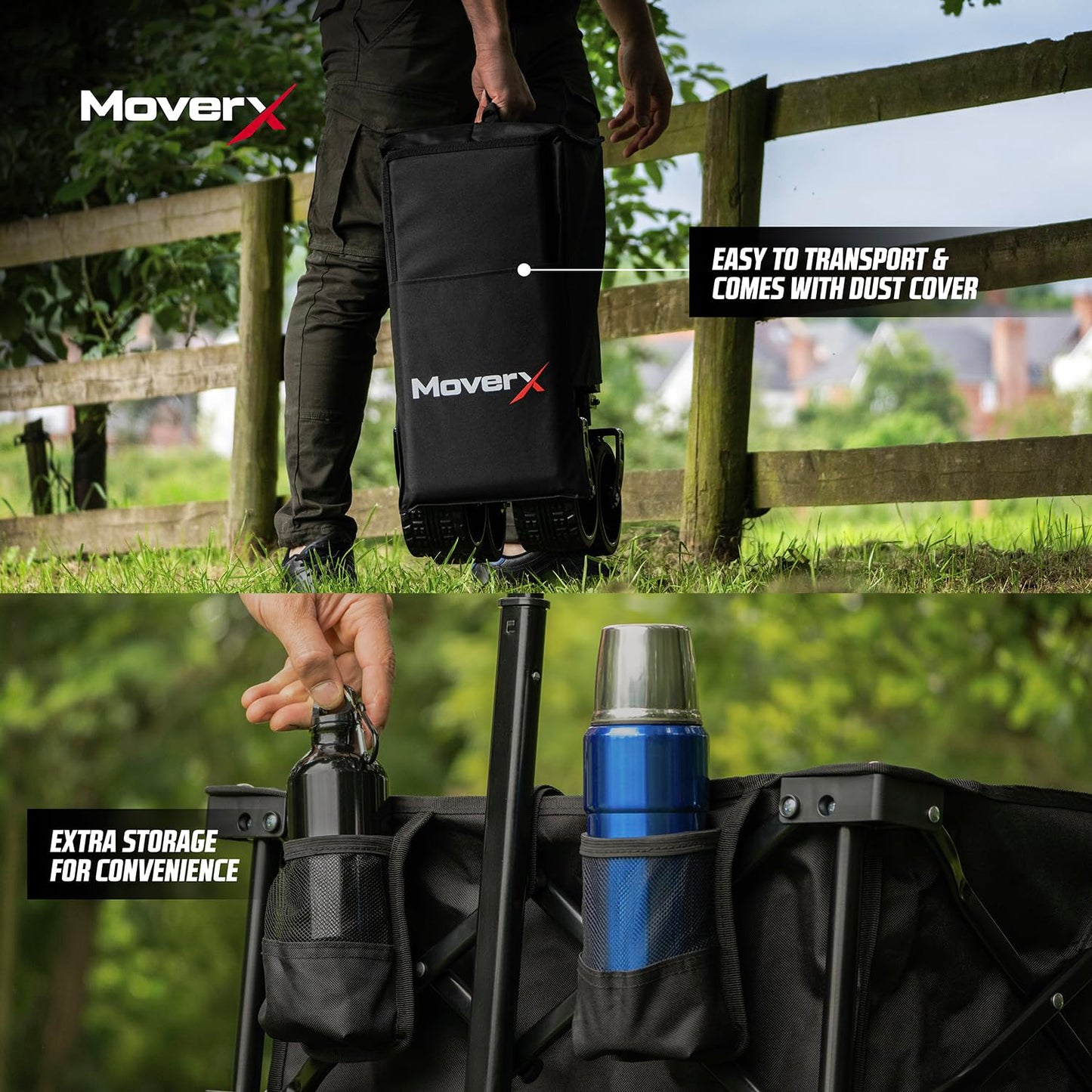 MoverX 200L Festival Trolley on Wheels, Folding Wagon, Portable Camping Cart, Collapsible Foldable Trolly for Beach Outdoor Garden Picnic Shopping