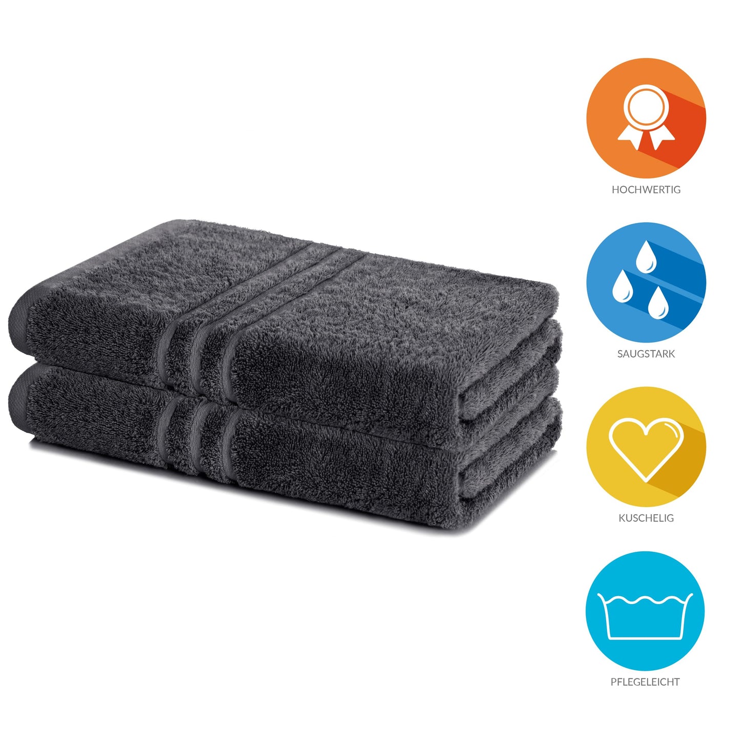 Lavea Set of 2 Bath Towels, 70 x 140 cm, Double Pack, 100% Cotton Terry Towelling, Absorbent, Soft and Durable, Washable at 60 °C, Tumble Dryer-safe