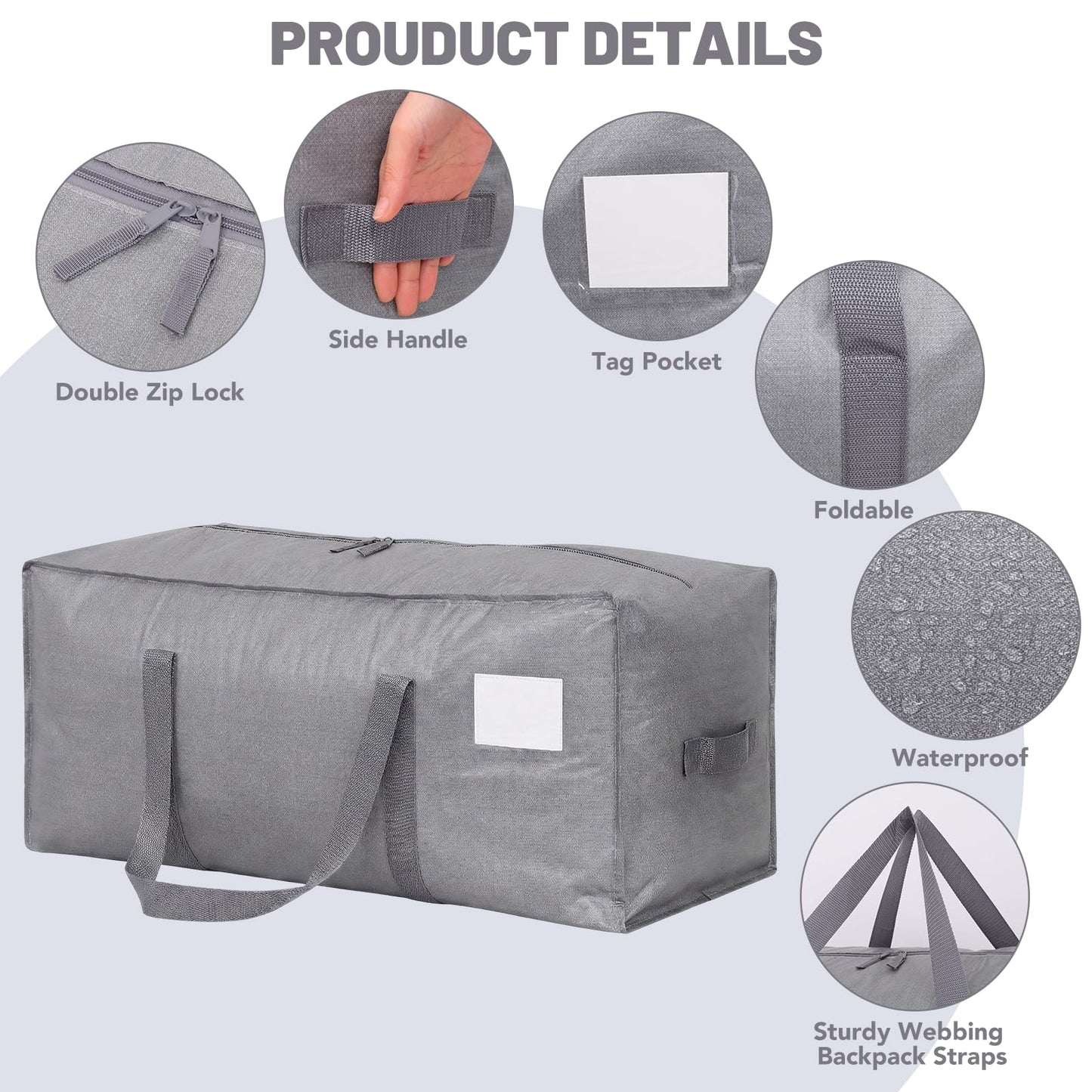 Dntorx 6 Pack 90L Moving Bags With L Zips, Heavy Duty Storage Totes, Grey