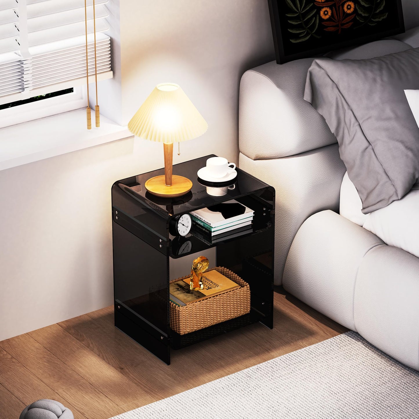 Acrylic Clear Side Table, Bedside Table, 15.7"x19.7"x11.8" (Black, 15.7"x11.8"x19.7")