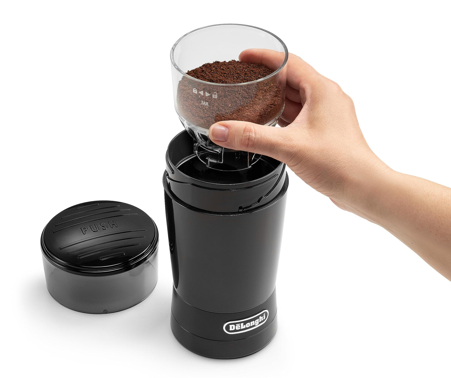 De'Longhi KG200 Electric Coffee Grinder, Stainless Steel Blade, 90g Coffee Bean Capacity, Black